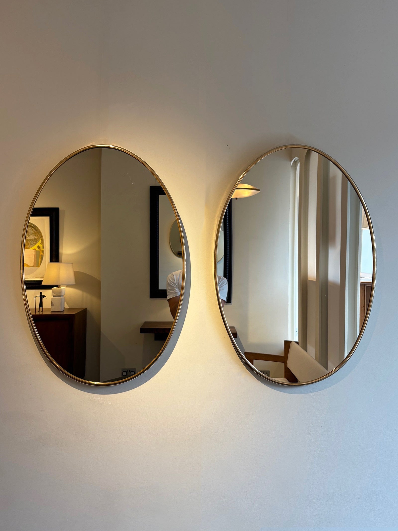 Pair of Brass Oval Mirrors