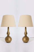 10118- Pair of Brutalist Brass Table Lamps by Max Bré