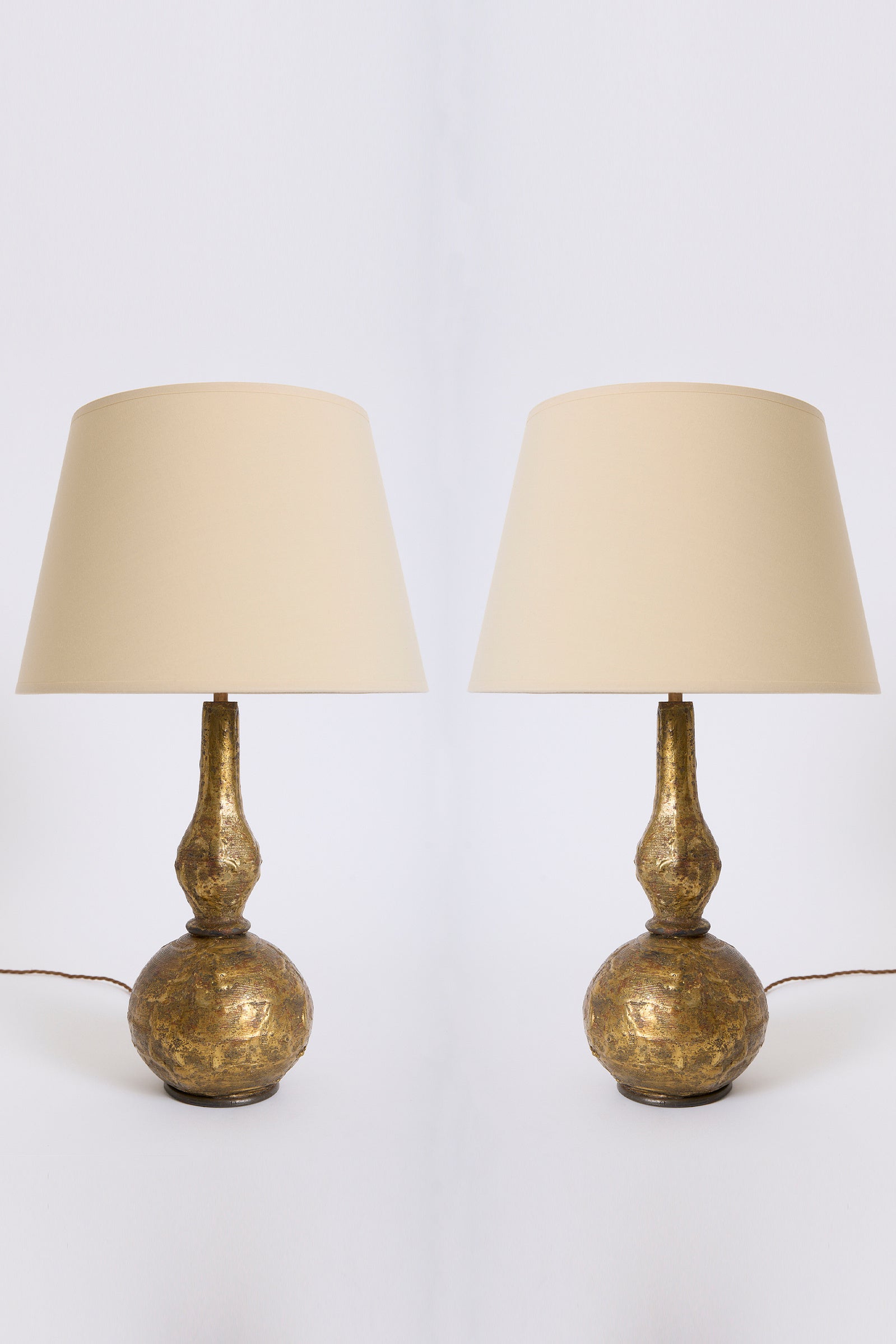 10118- Pair of Brutalist Brass Table Lamps by Max Bré