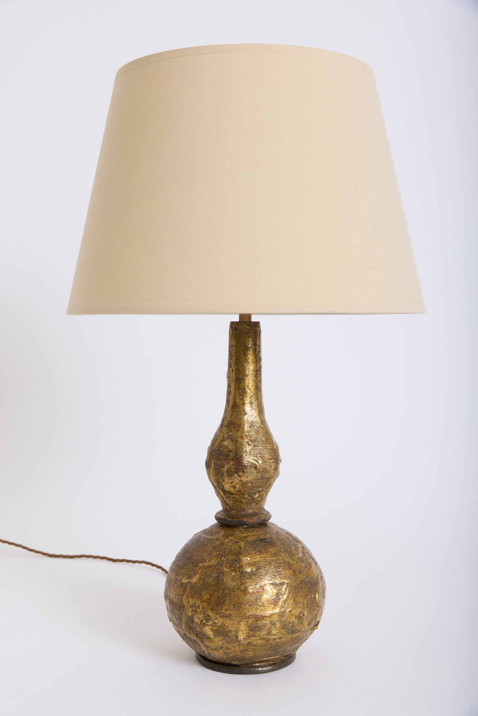 Pair of Brutalist Brass Table Lamps by Max Bré