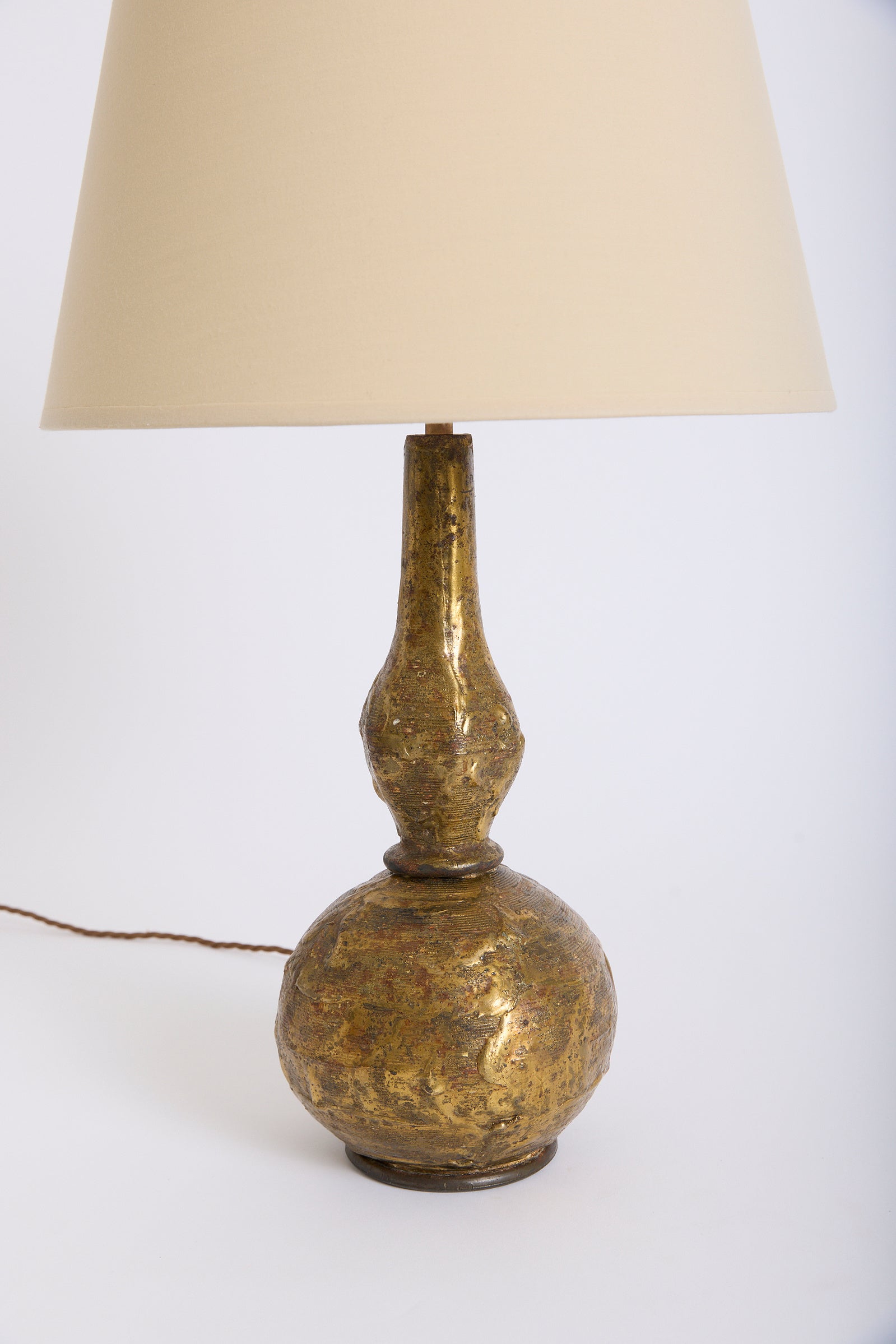 Pair of Brutalist Brass Table Lamps by Max Bré