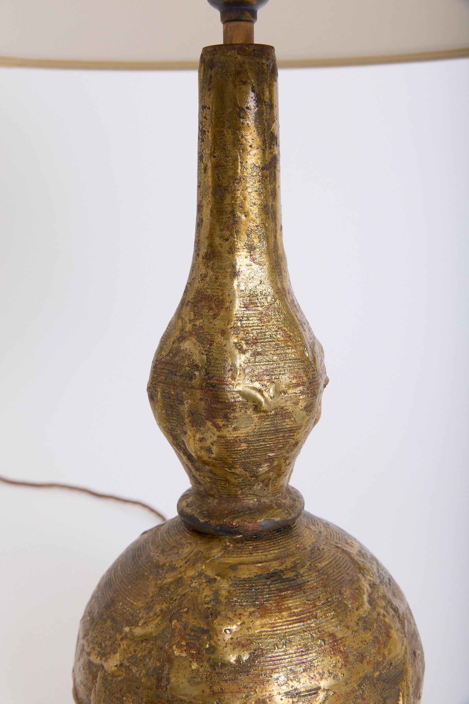 Pair of Brutalist Brass Table Lamps by Max Bré