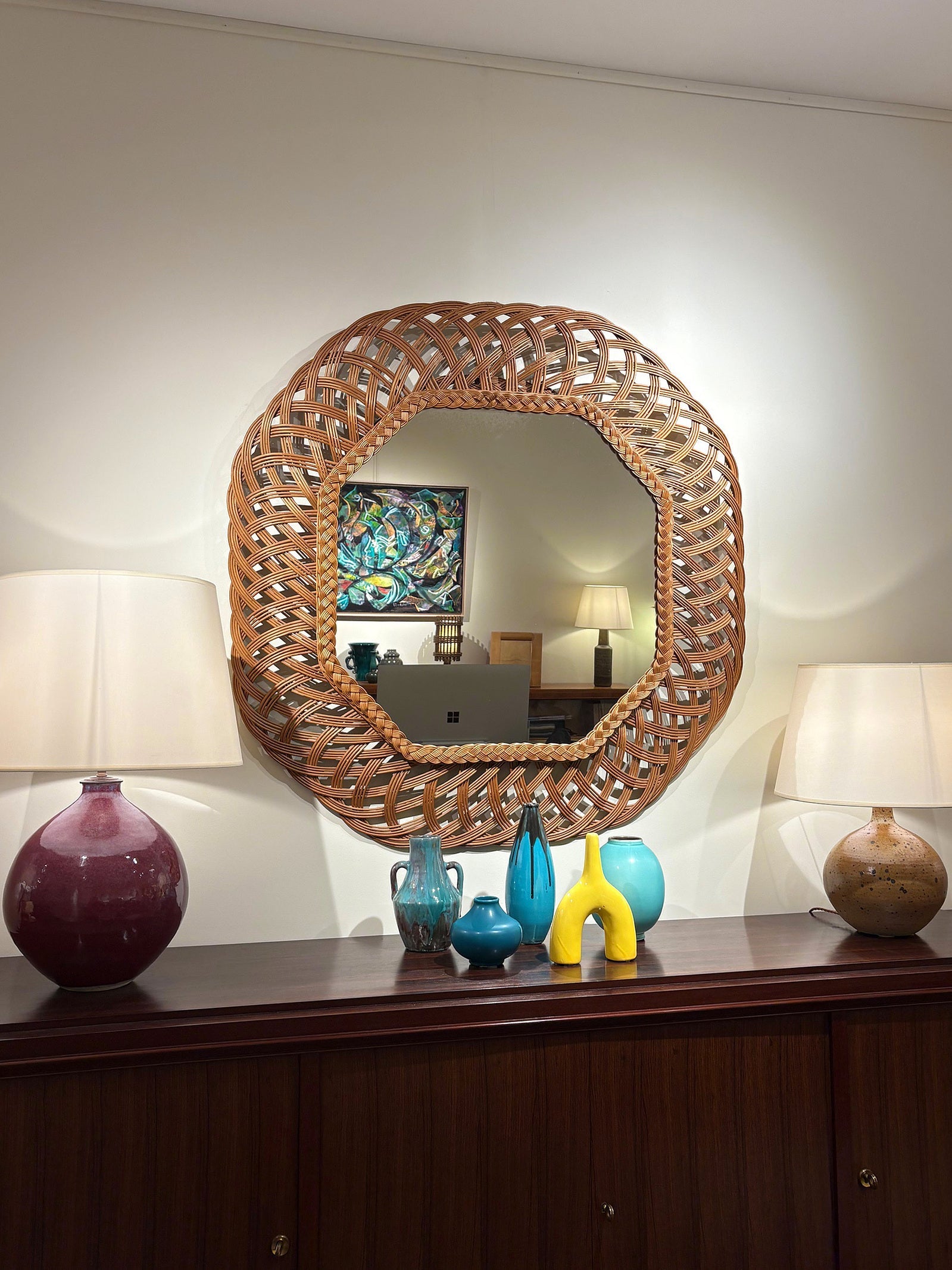 Large Octagonal Wicker Mirror