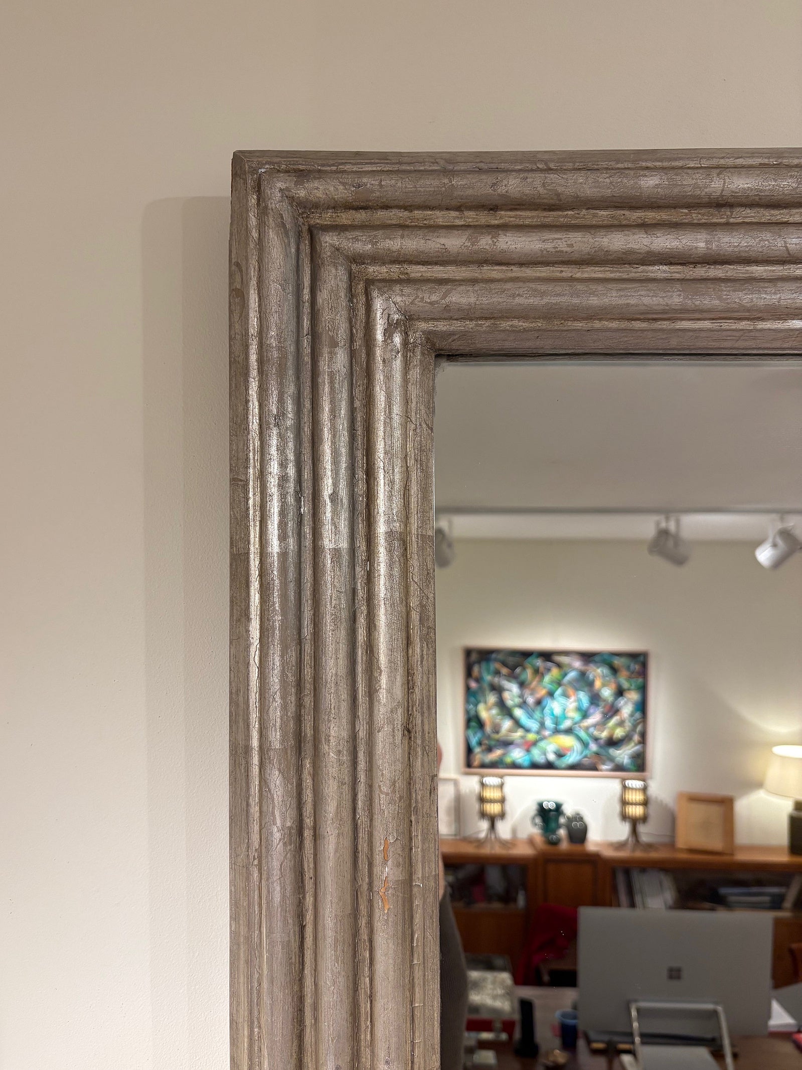 Large Silvered Wood Mirror