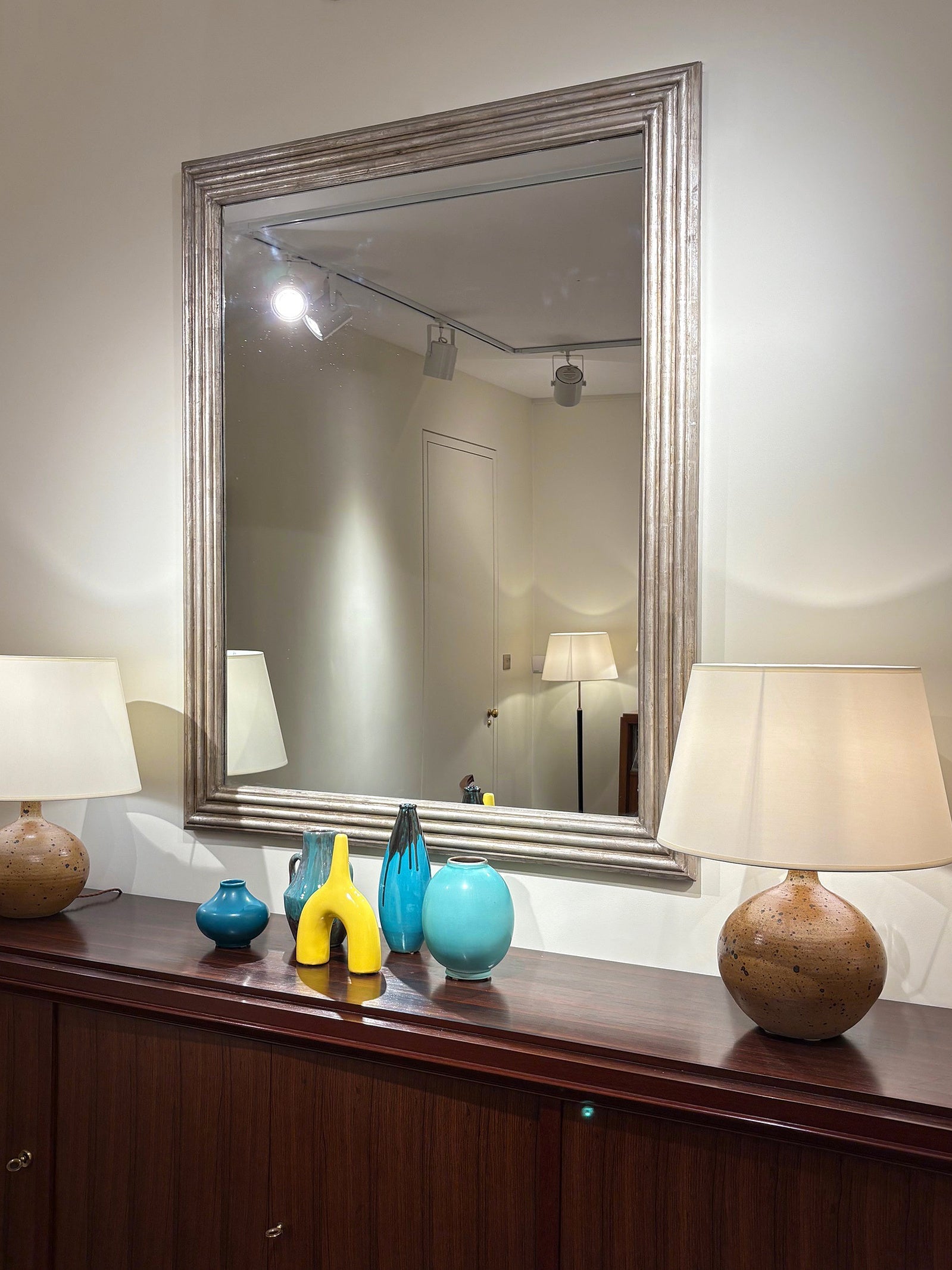 Large Silvered Wood Mirror