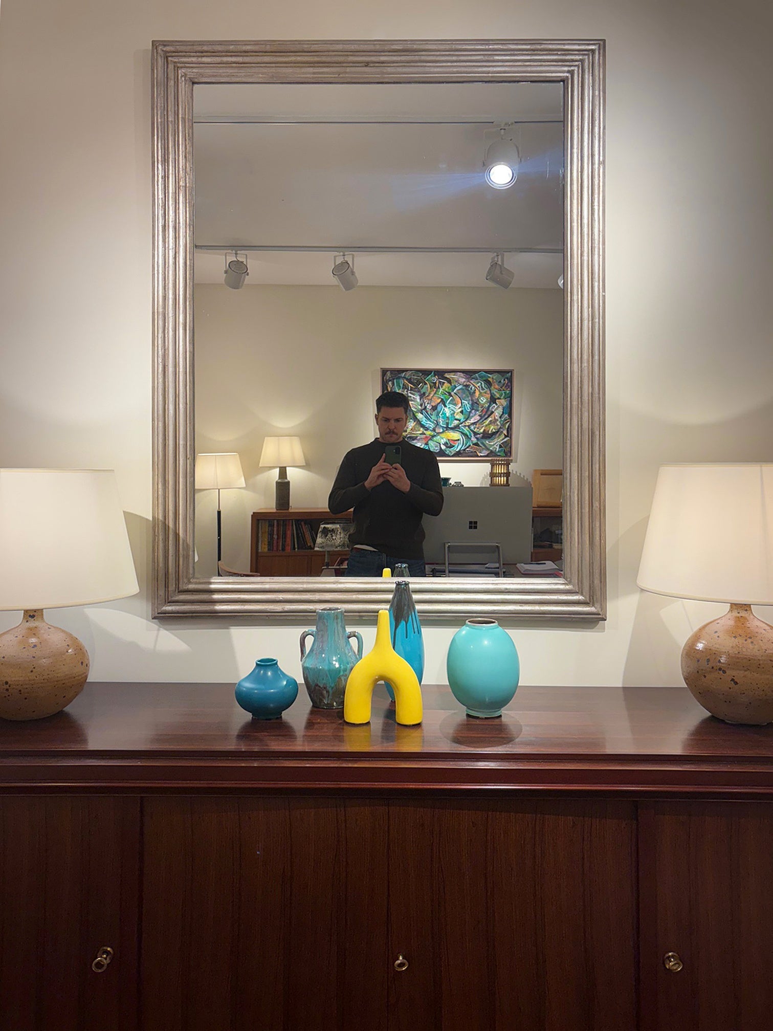 Large Silvered Wood Mirror