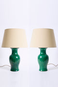 10207- Pair Of Apple Green Ceramic Table Lamps