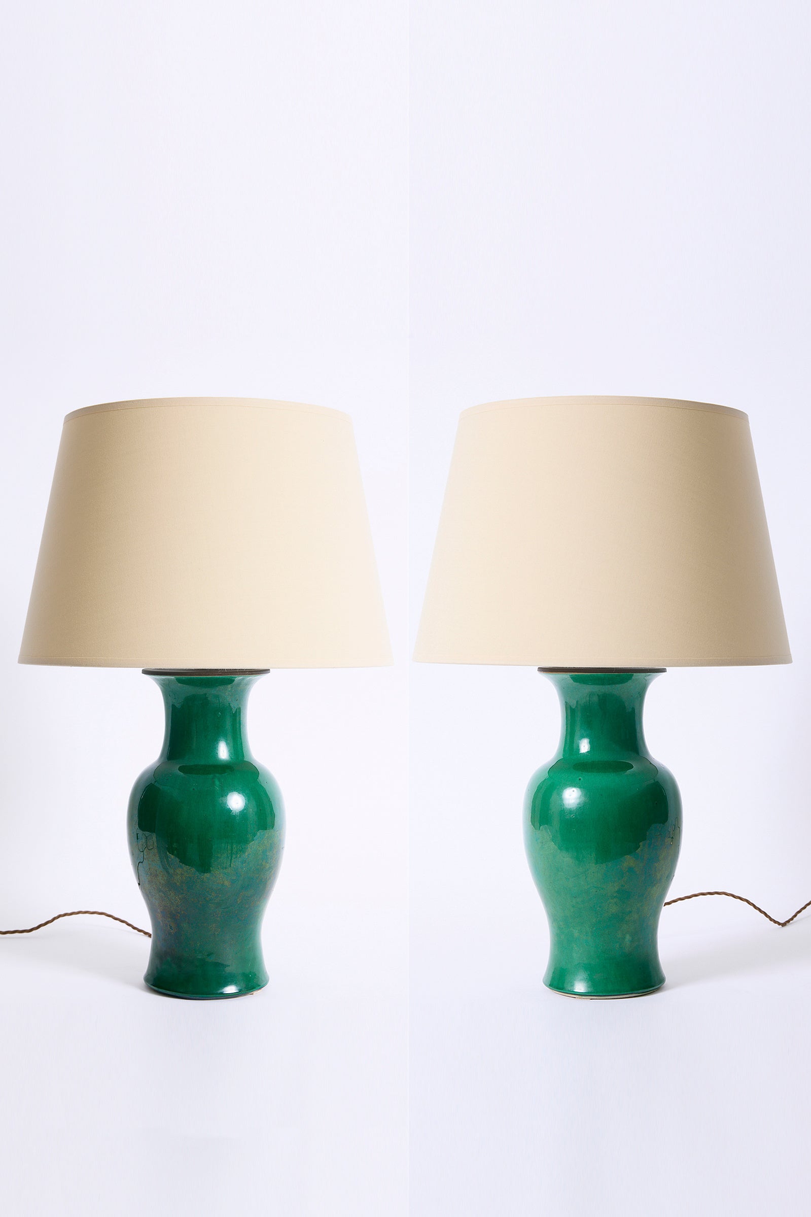 10207- Pair Of Apple Green Ceramic Table Lamps