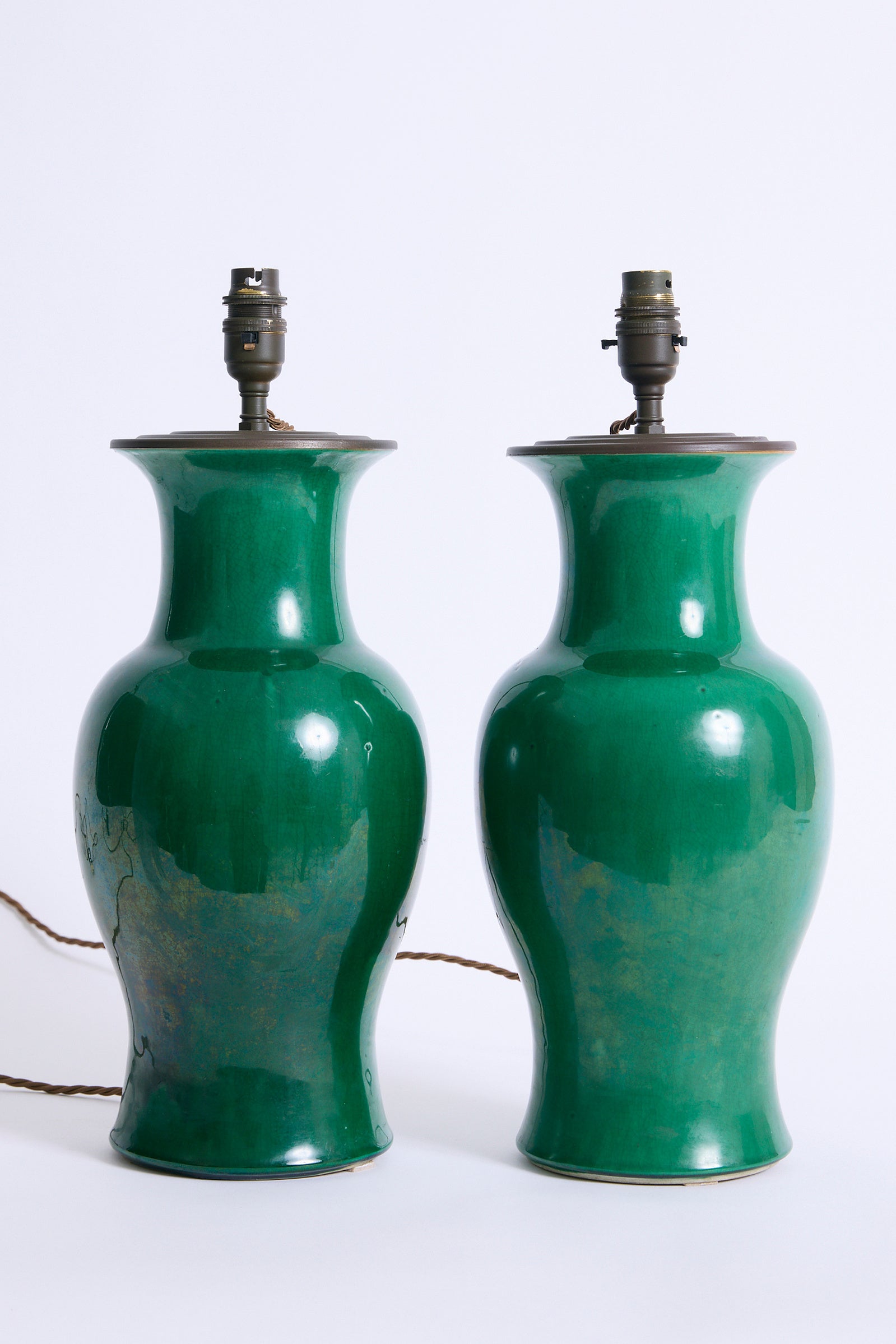 Pair Of Apple Green Ceramic Table Lamps