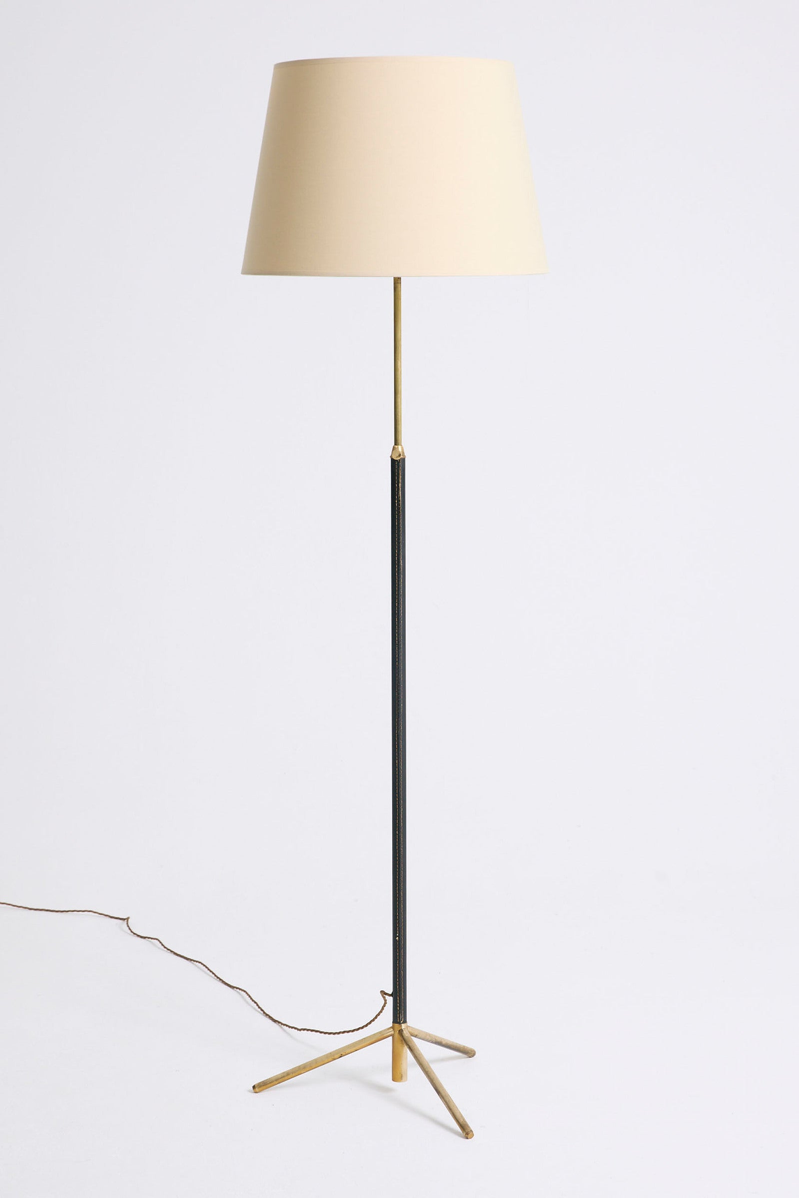 10312- Brass and Black Leather Floor Lamp