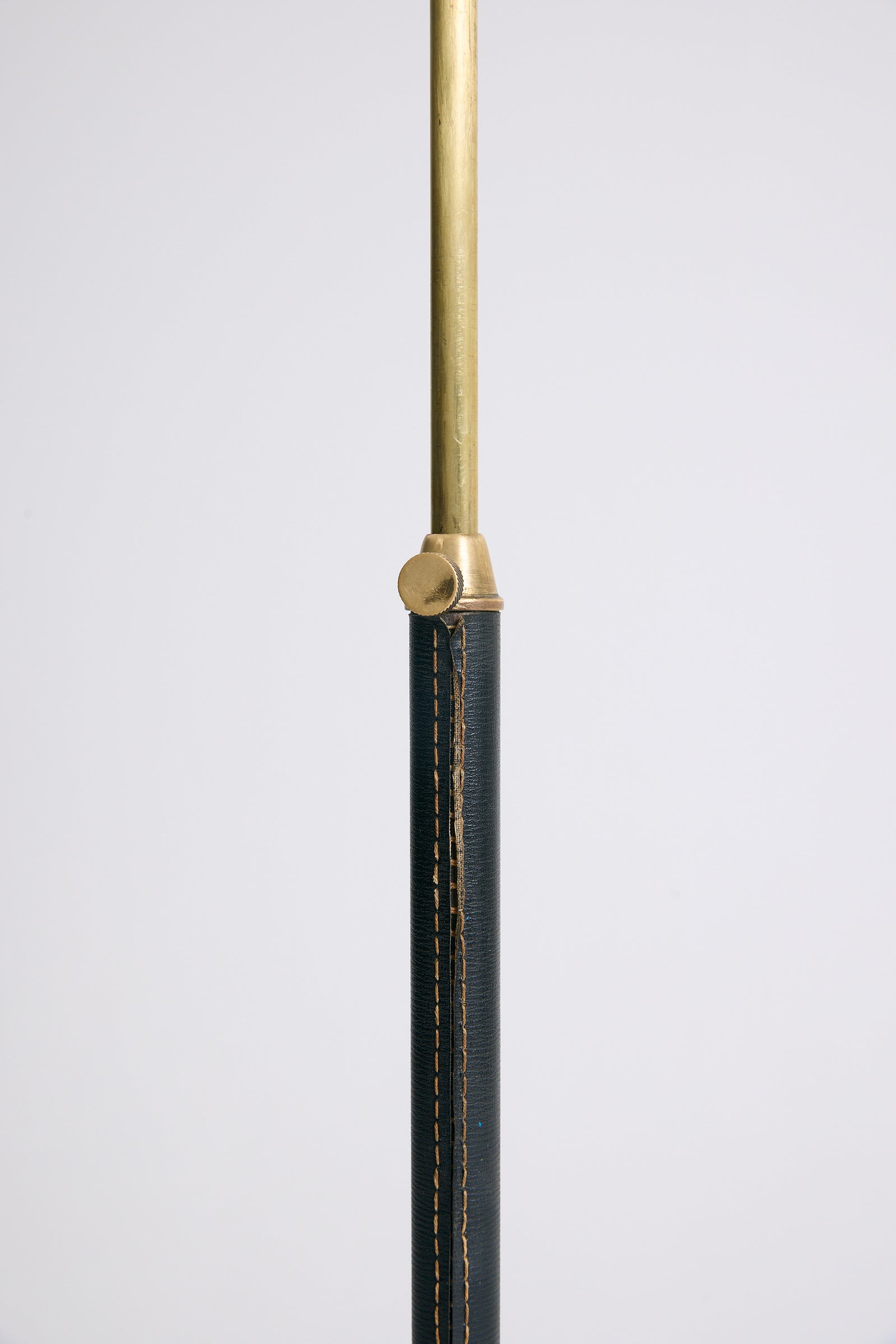 Brass and Black Leather Floor Lamp