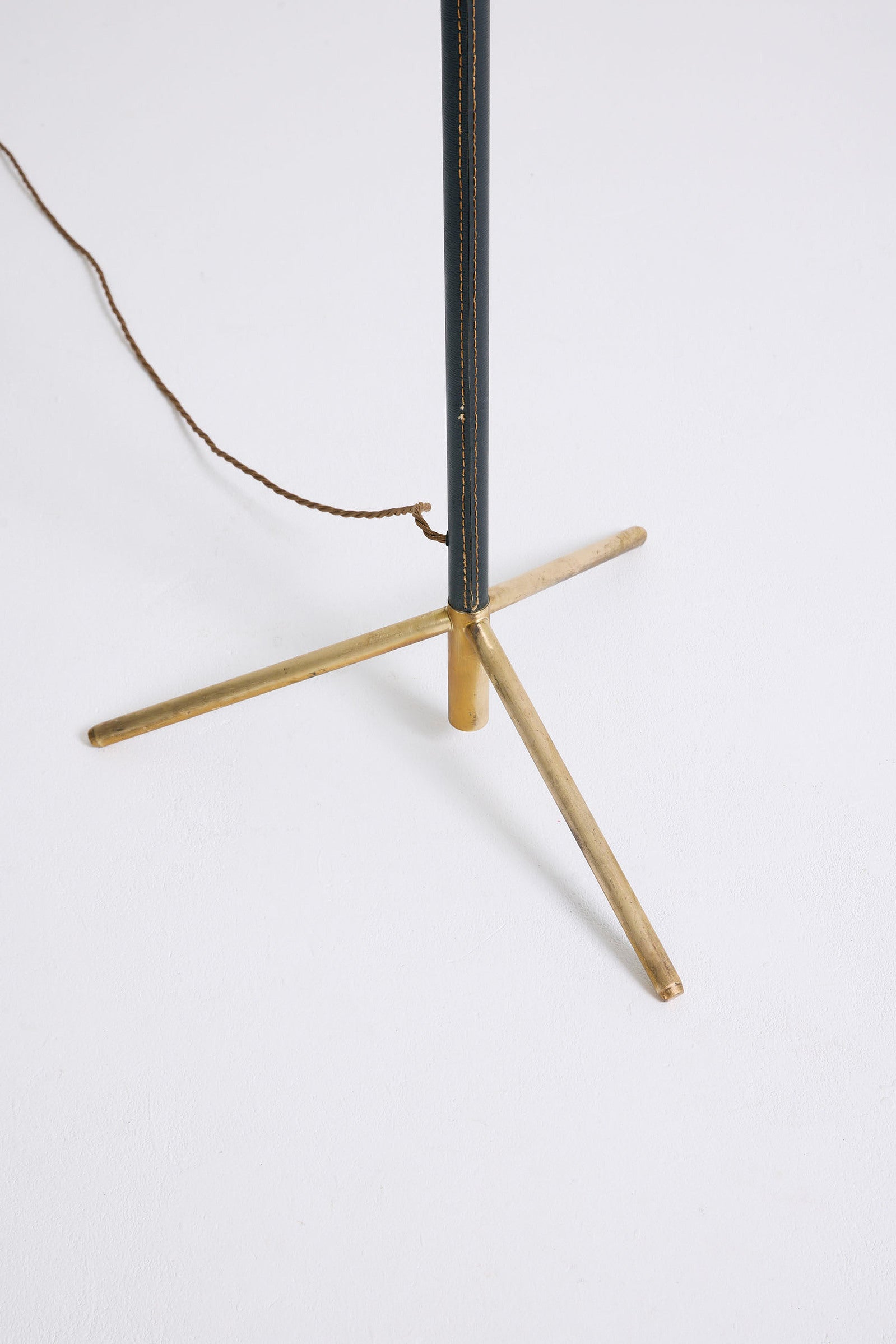 Brass and Black Leather Floor Lamp