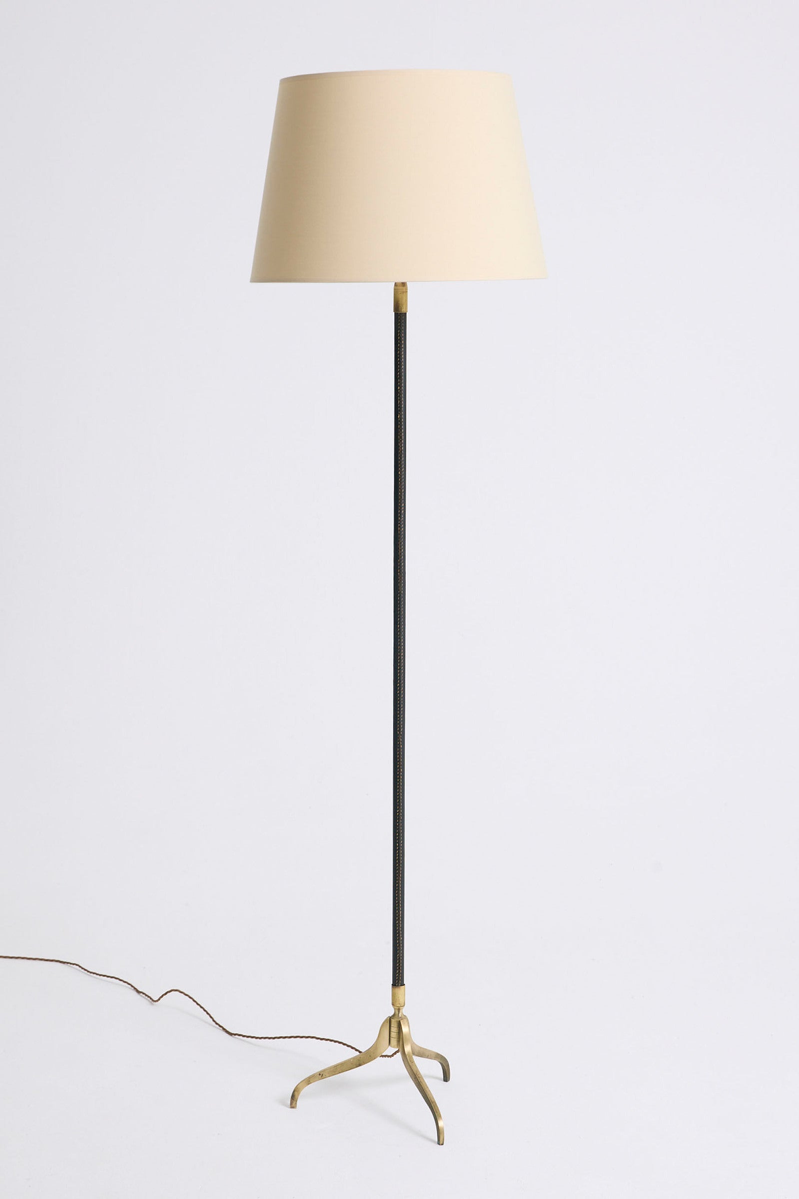 10313- Brass and Black Leather Floor Lamp