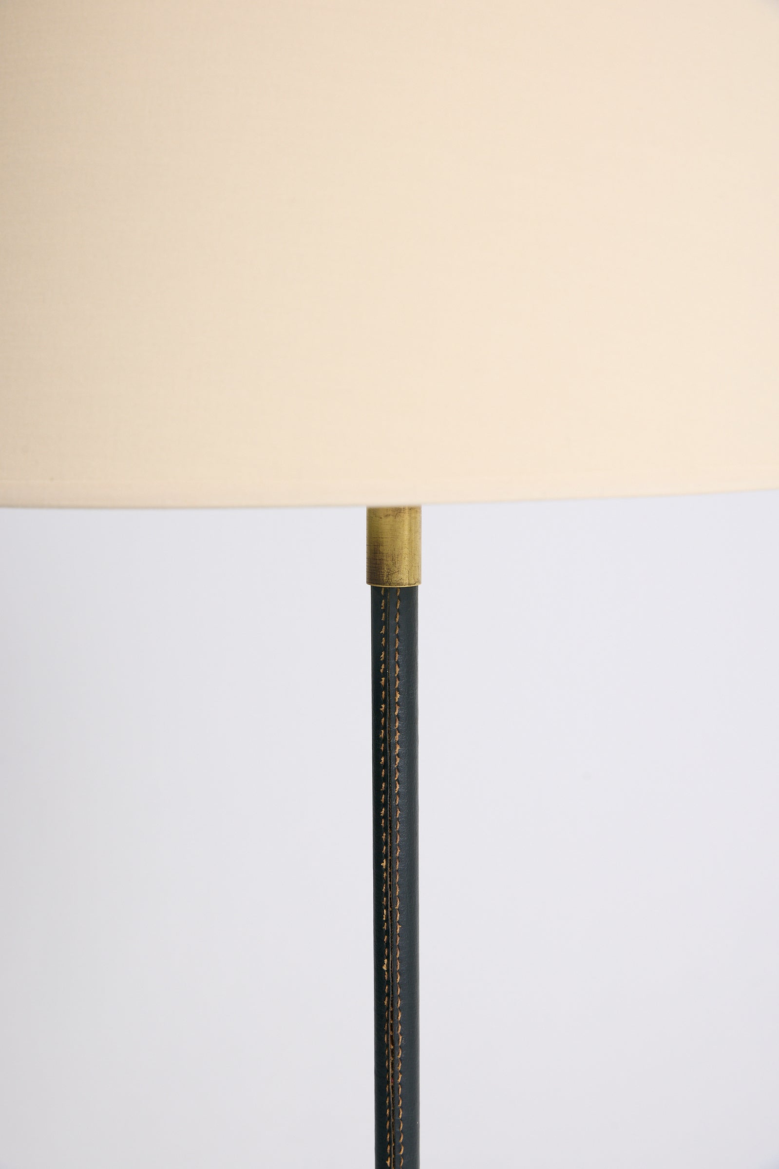 Brass and Black Leather Floor Lamp