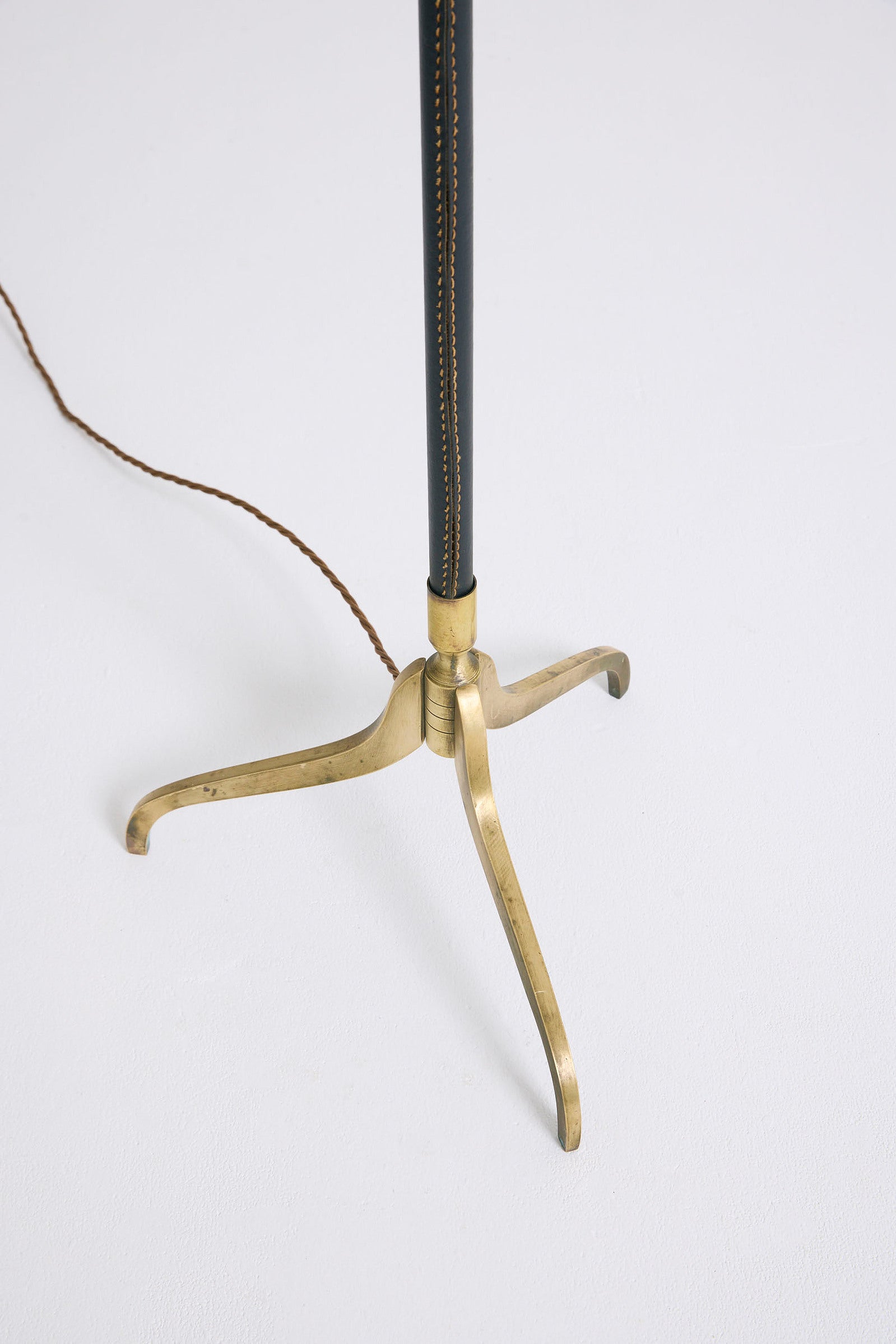 Brass and Black Leather Floor Lamp