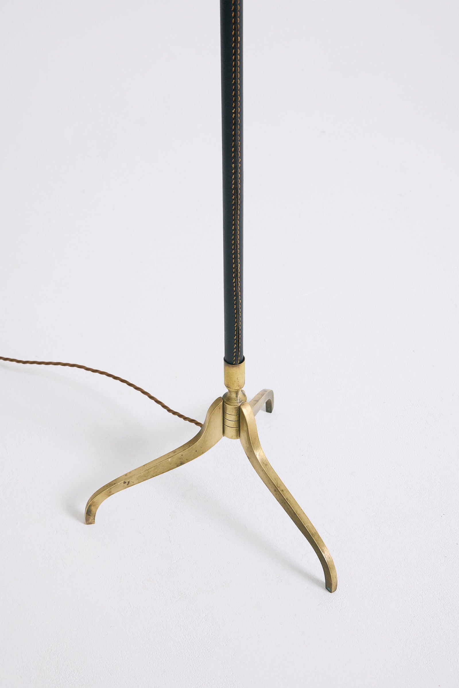Brass and Black Leather Floor Lamp