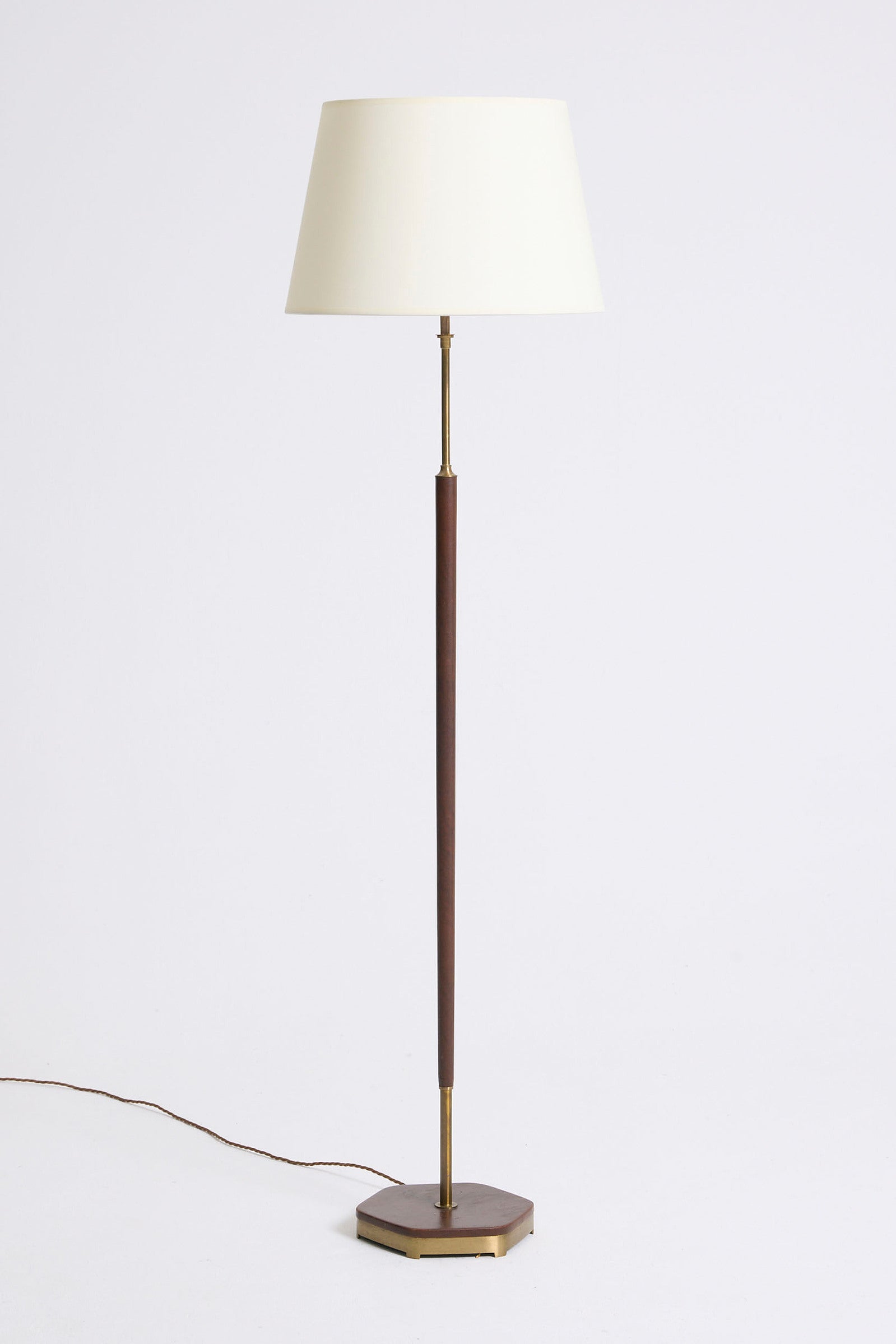 10385- Faux Leather and Brass Floor Lamp