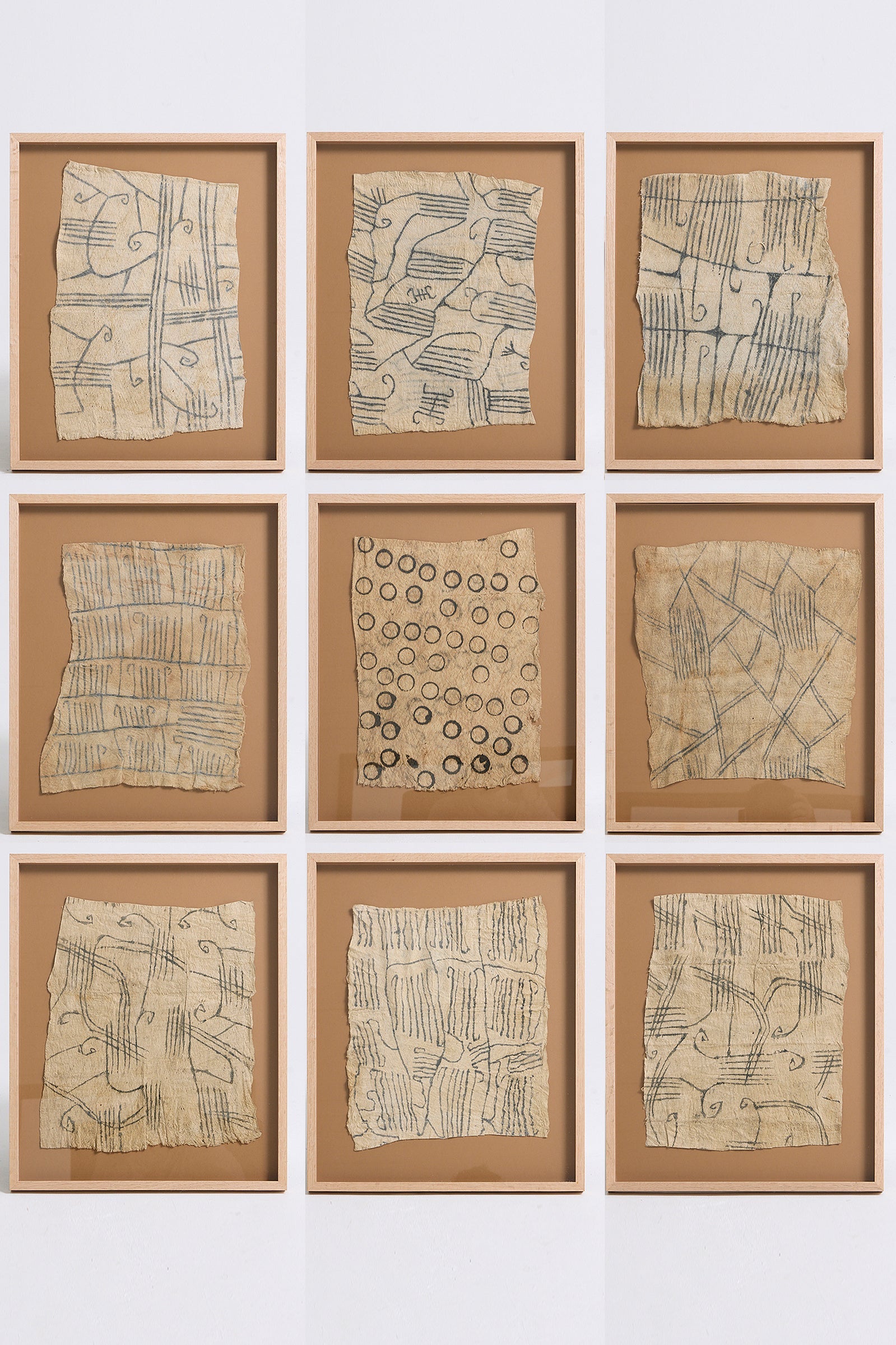 10387- Set of 9 Mbuti Bark Cloths