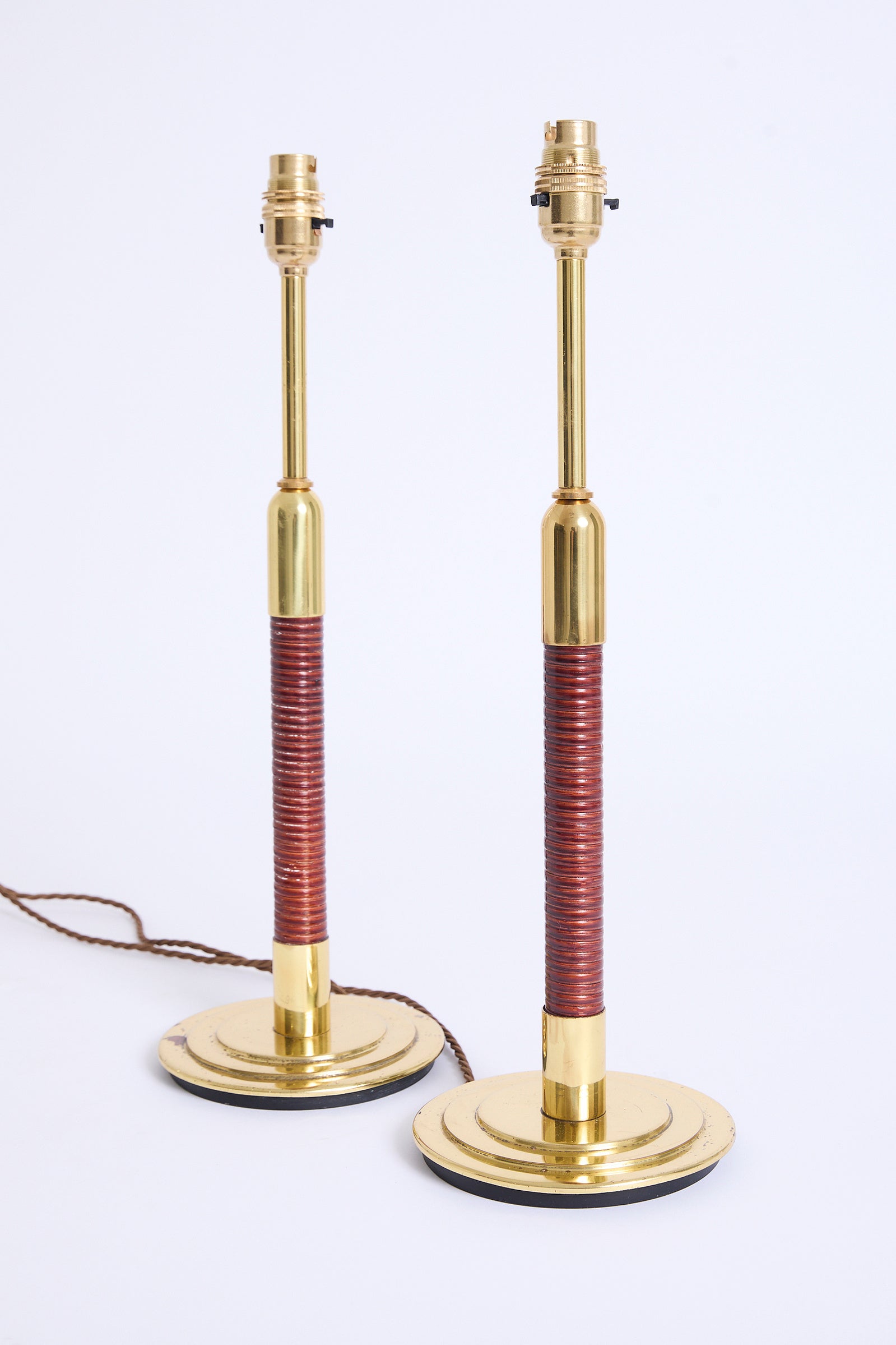 Pair of Brass and Rattan Table Lamps