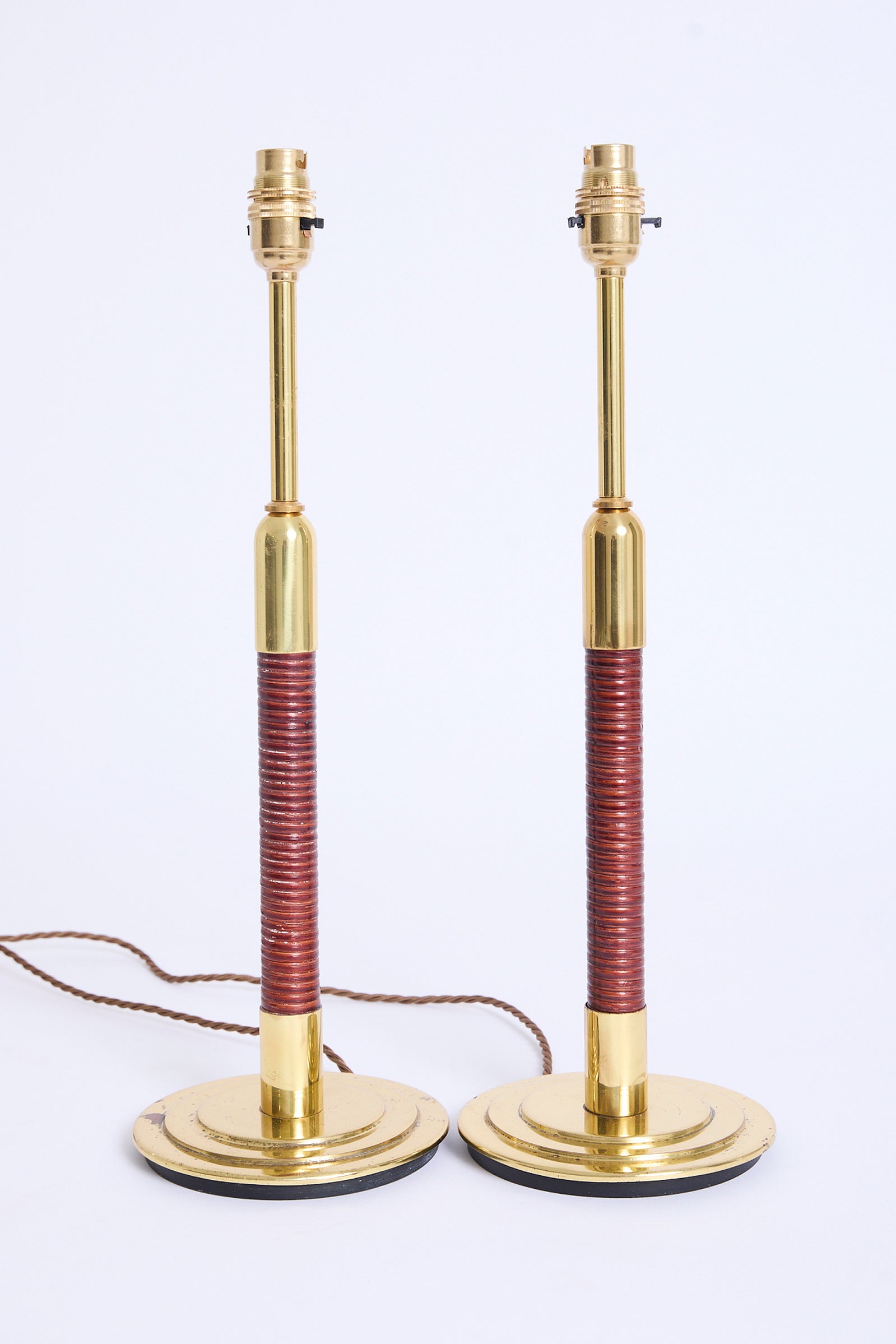 Pair of Brass and Rattan Table Lamps