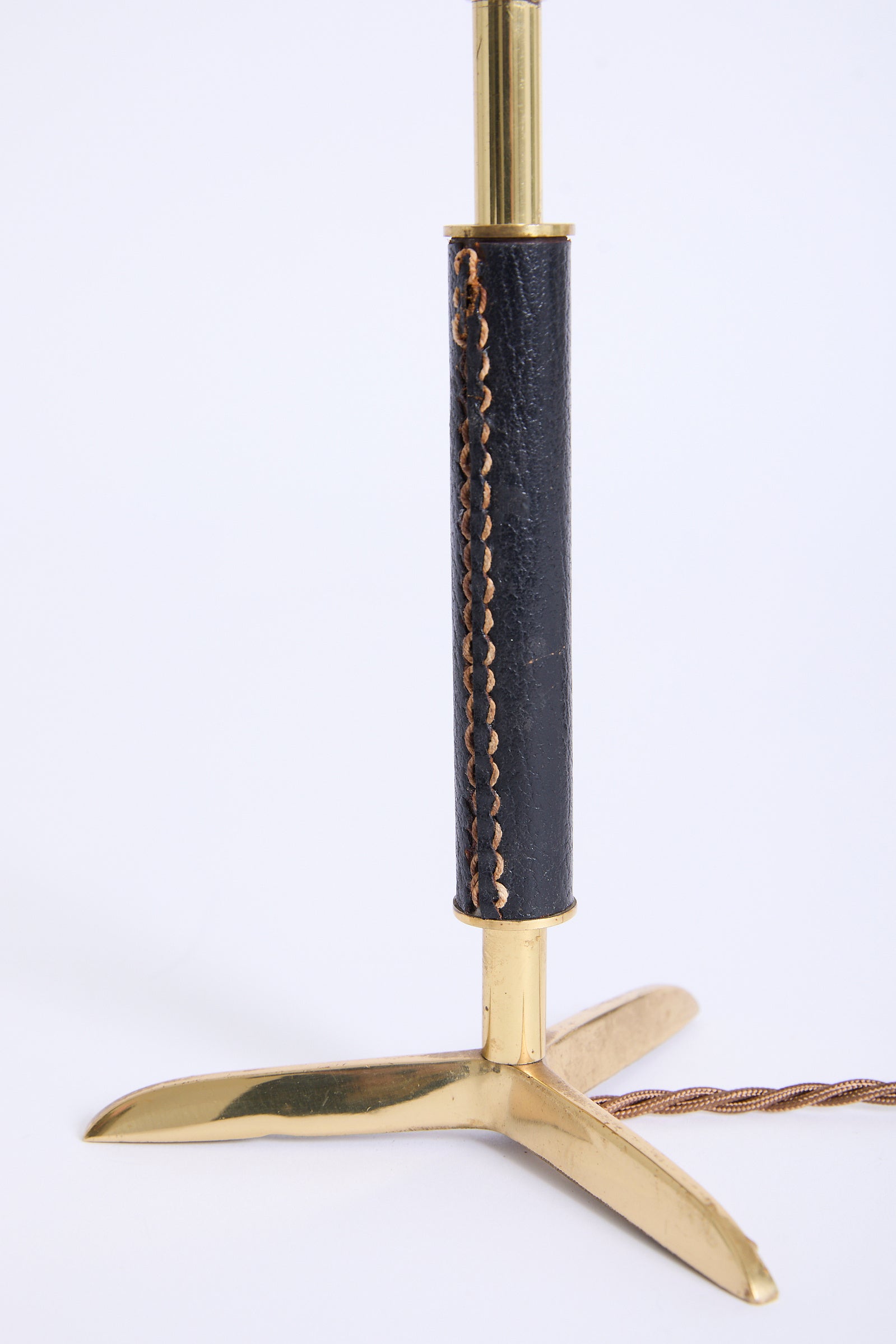 Pair of Black Leather and Brass Table Lamps