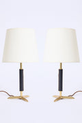 10405- Pair of Black Leather and Brass Table Lamps