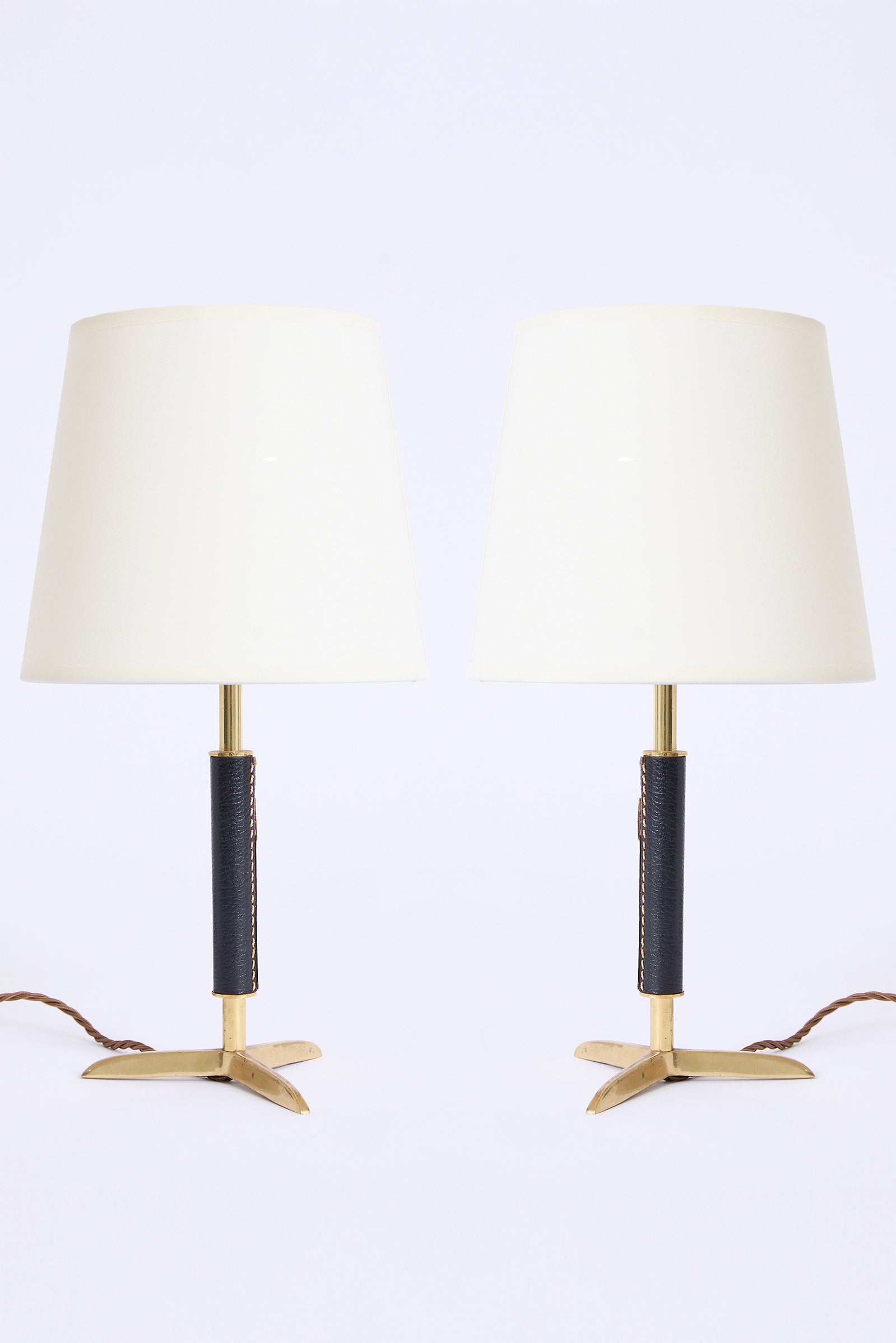 10405- Pair of Black Leather and Brass Table Lamps