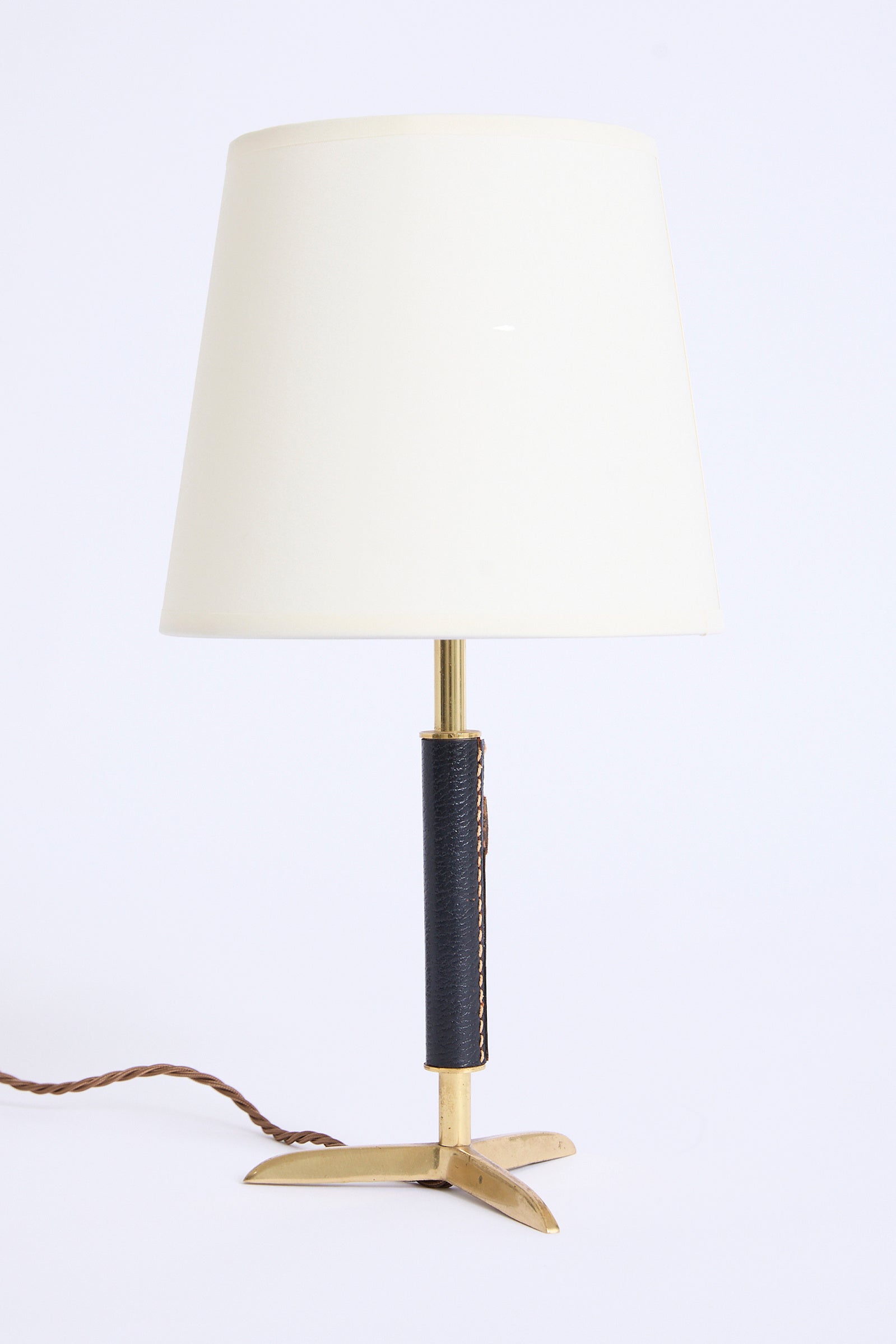 Pair of Black Leather and Brass Table Lamps