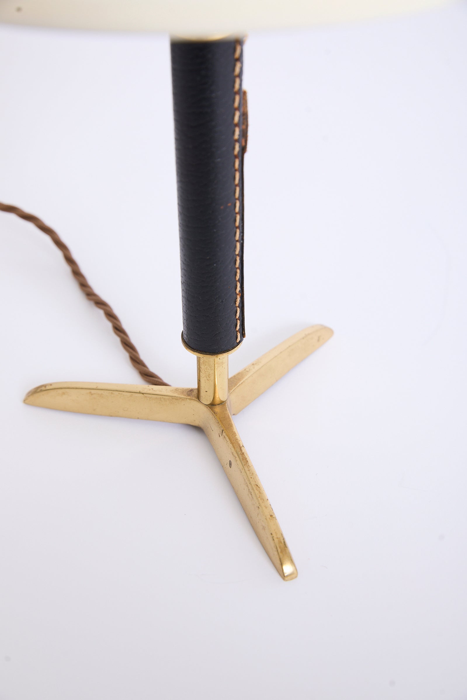 Pair of Black Leather and Brass Table Lamps