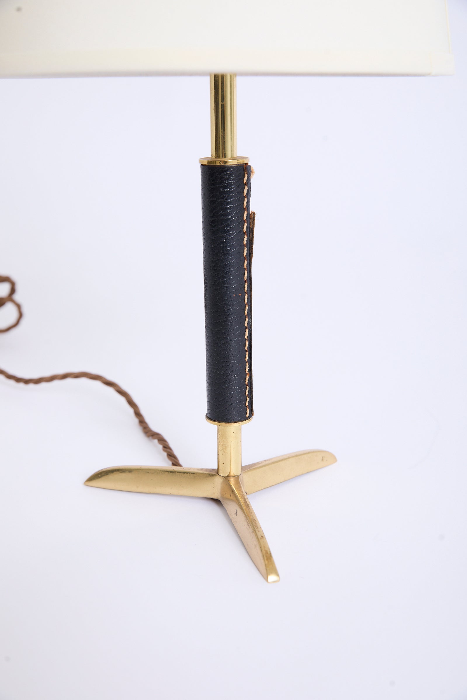 Pair of Black Leather and Brass Table Lamps