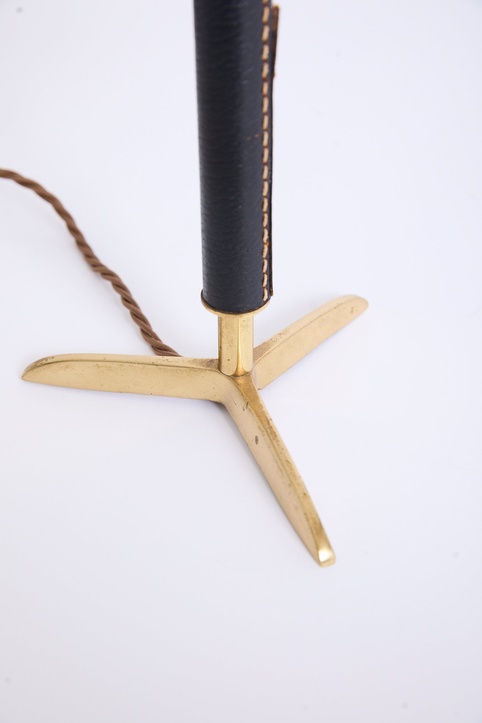 Pair of Black Leather and Brass Table Lamps