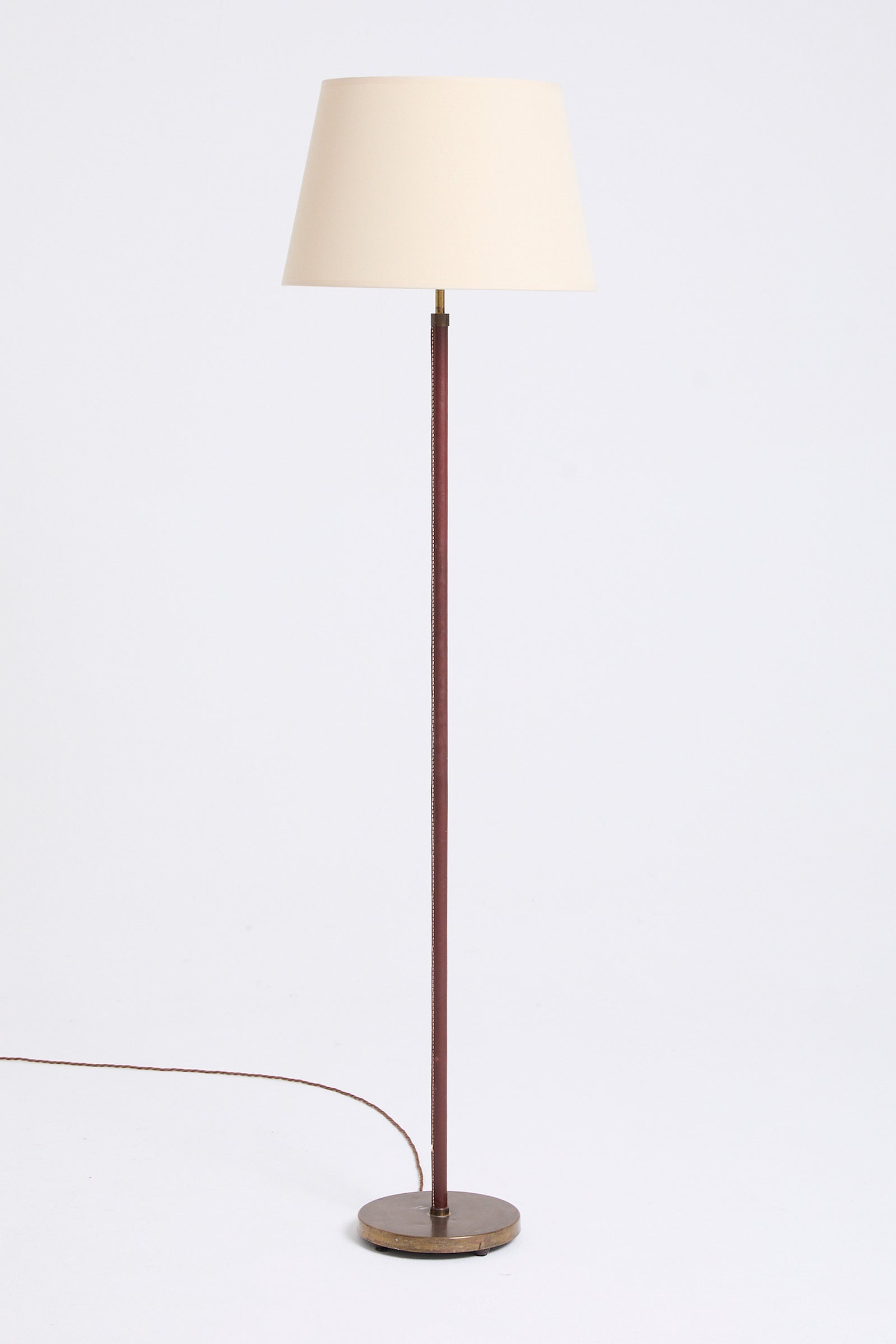 10411- Brass and Brown Leather Floor lamp
