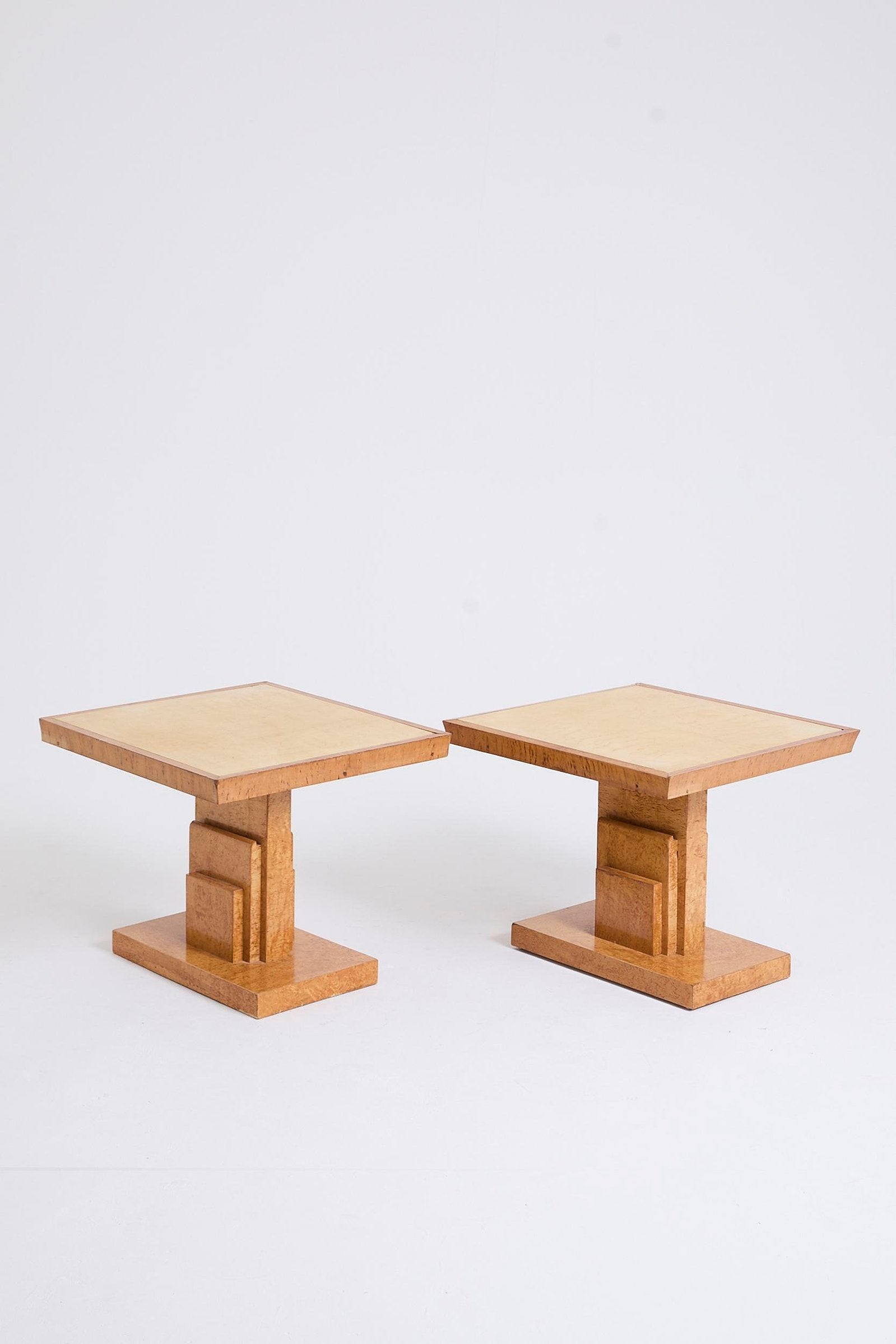 Pair of Velum and Birch Side Tables