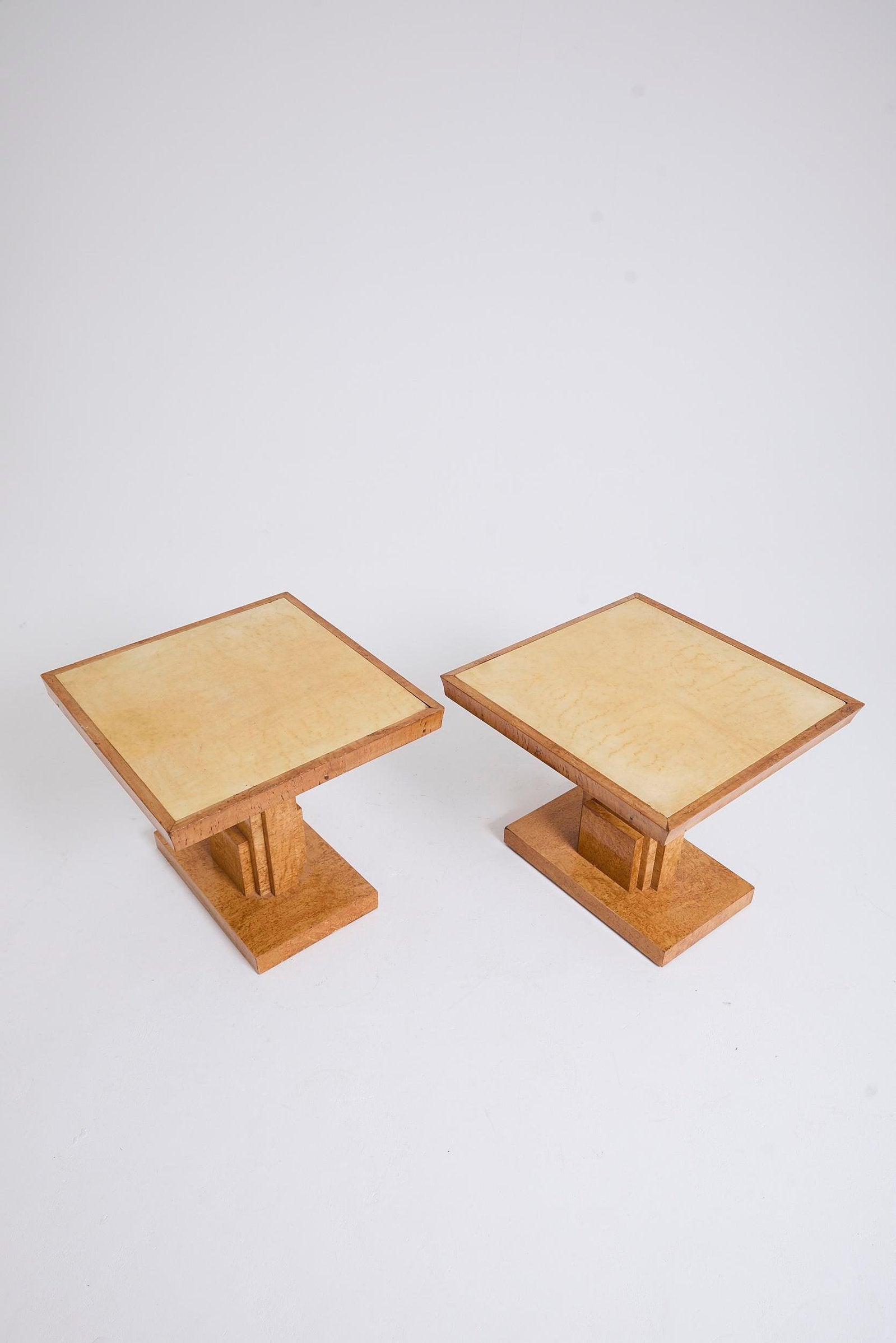 Pair of Velum and Birch Side Tables