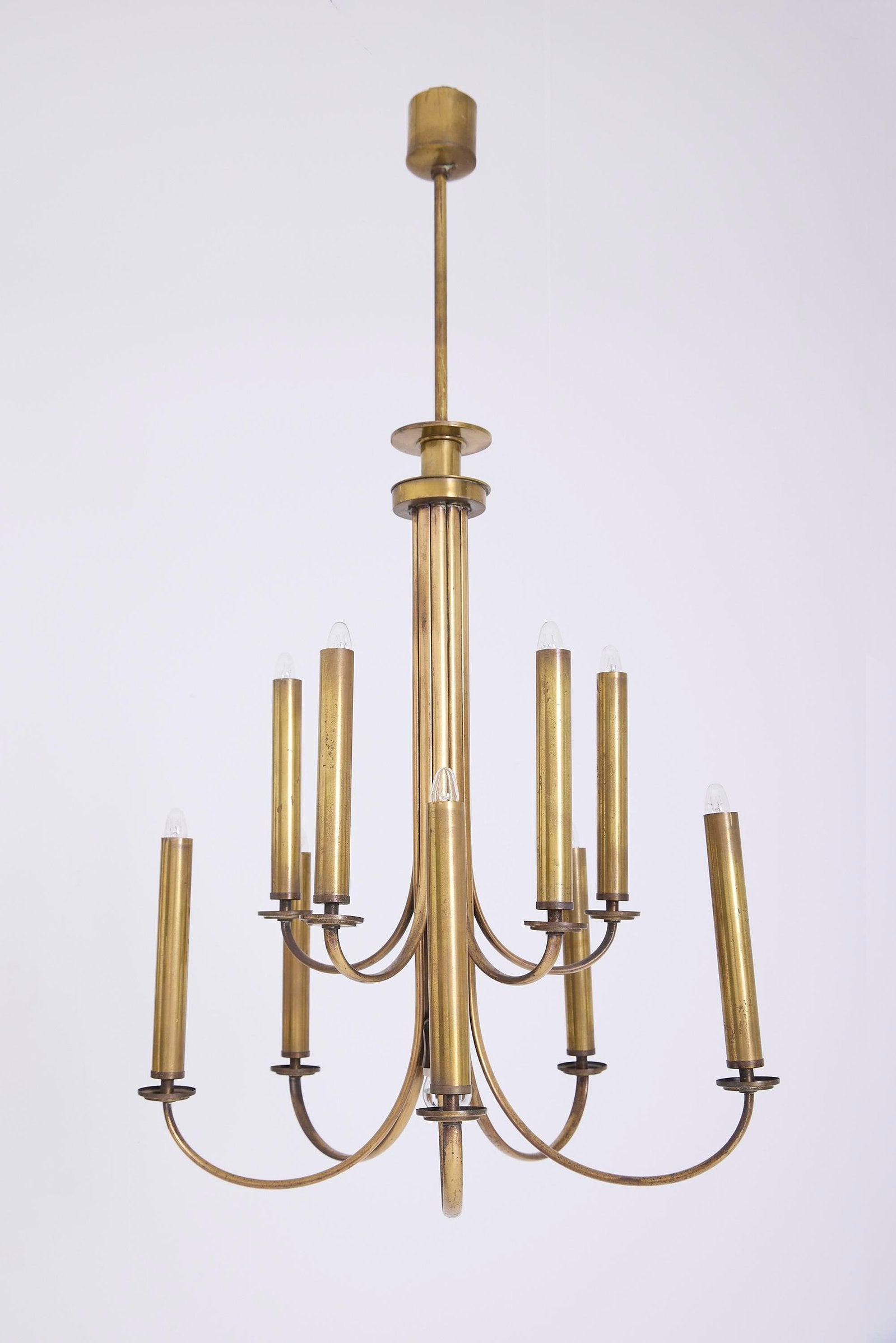 10555- Mid-Century Brass Chandelier by Ulrich Guglielmo
