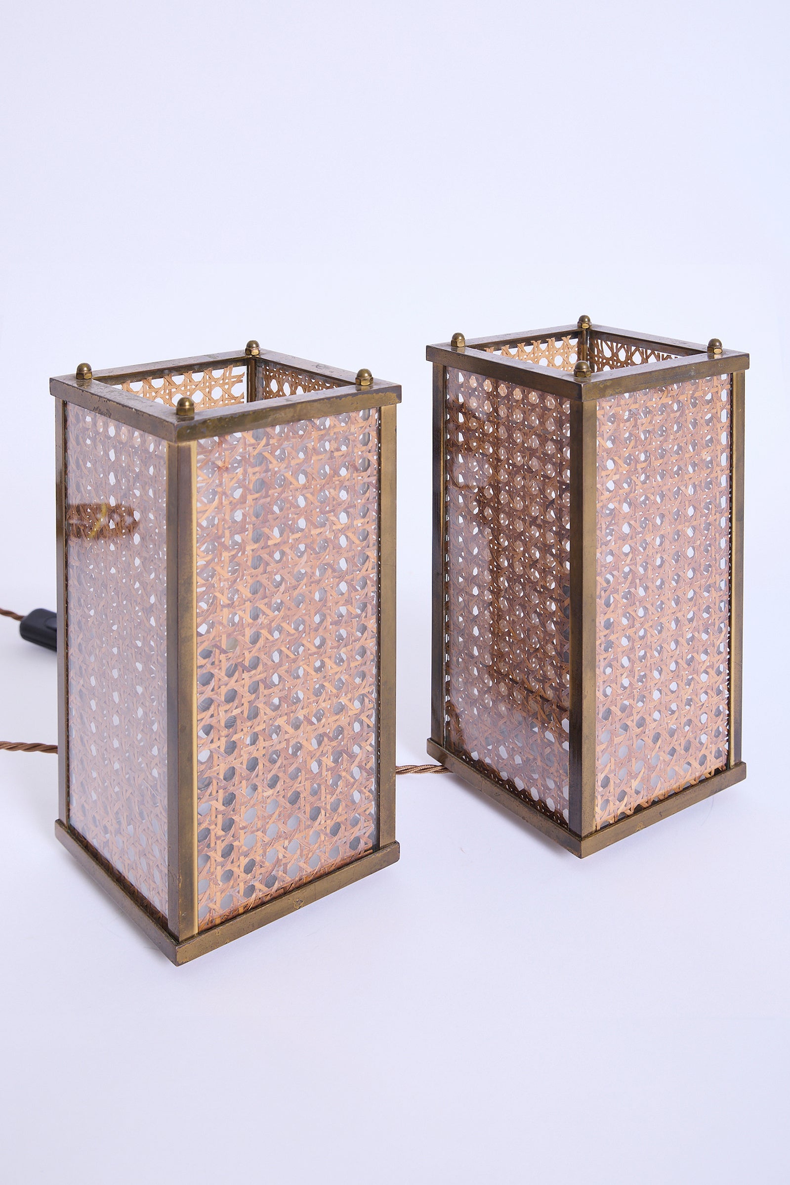 Pair of Brass and Cane Table Lamps