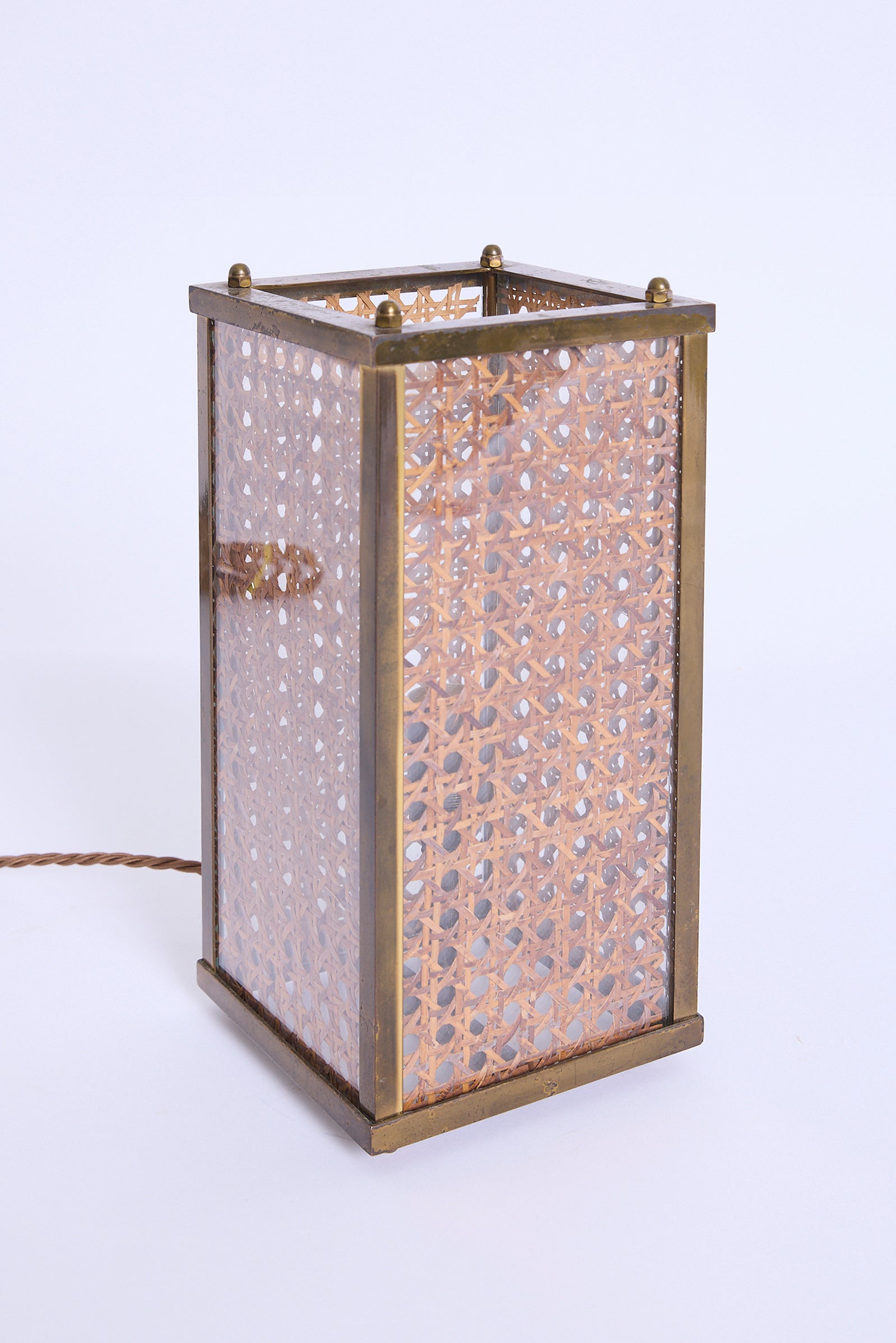 Pair of Brass and Cane Table Lamps