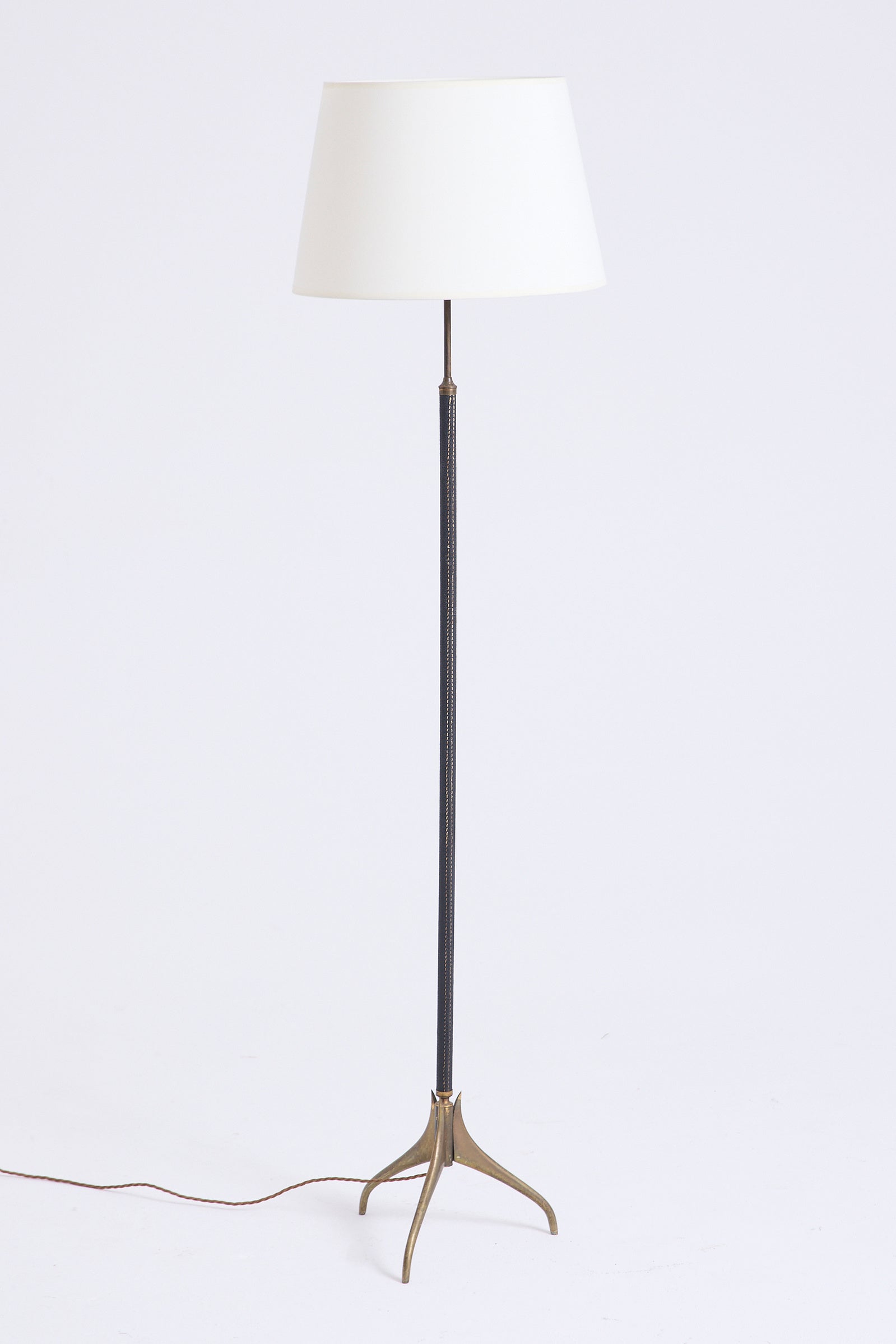 10593- Faux Leather and Brass Floor Lamp