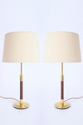 Pair of Brass and Rattan Table Lamps