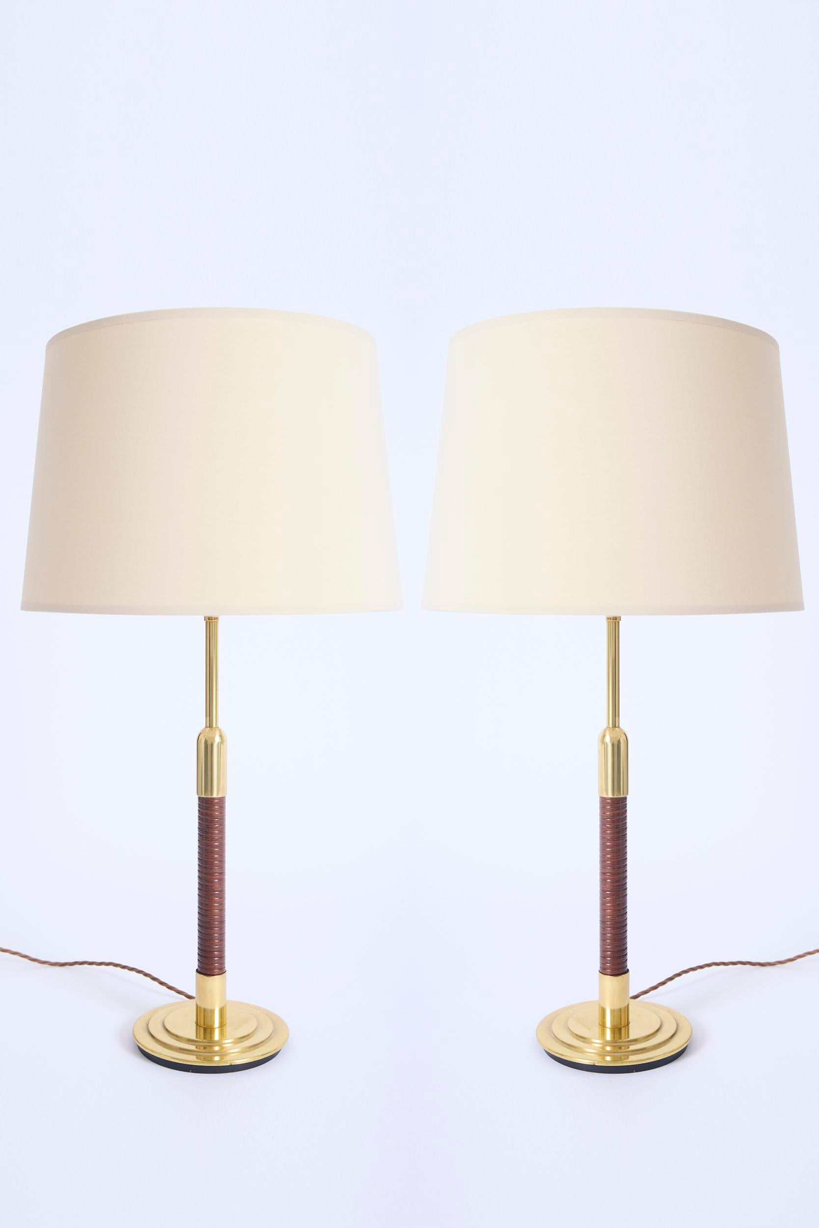 Pair of Brass and Rattan Table Lamps