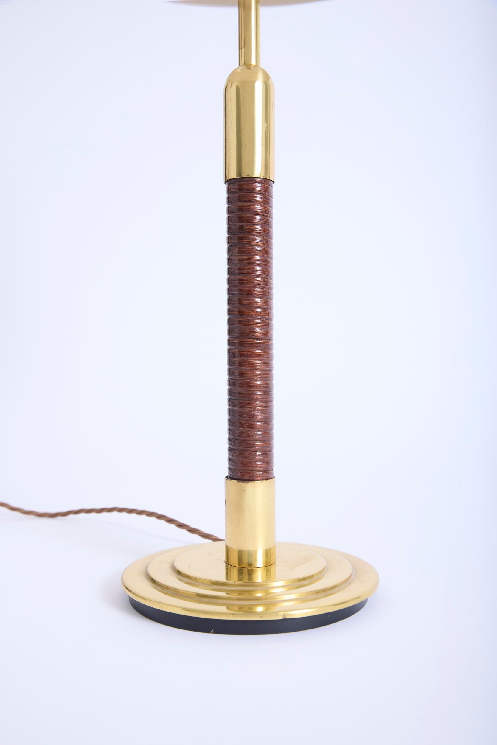 Pair of Brass and Rattan Table Lamps
