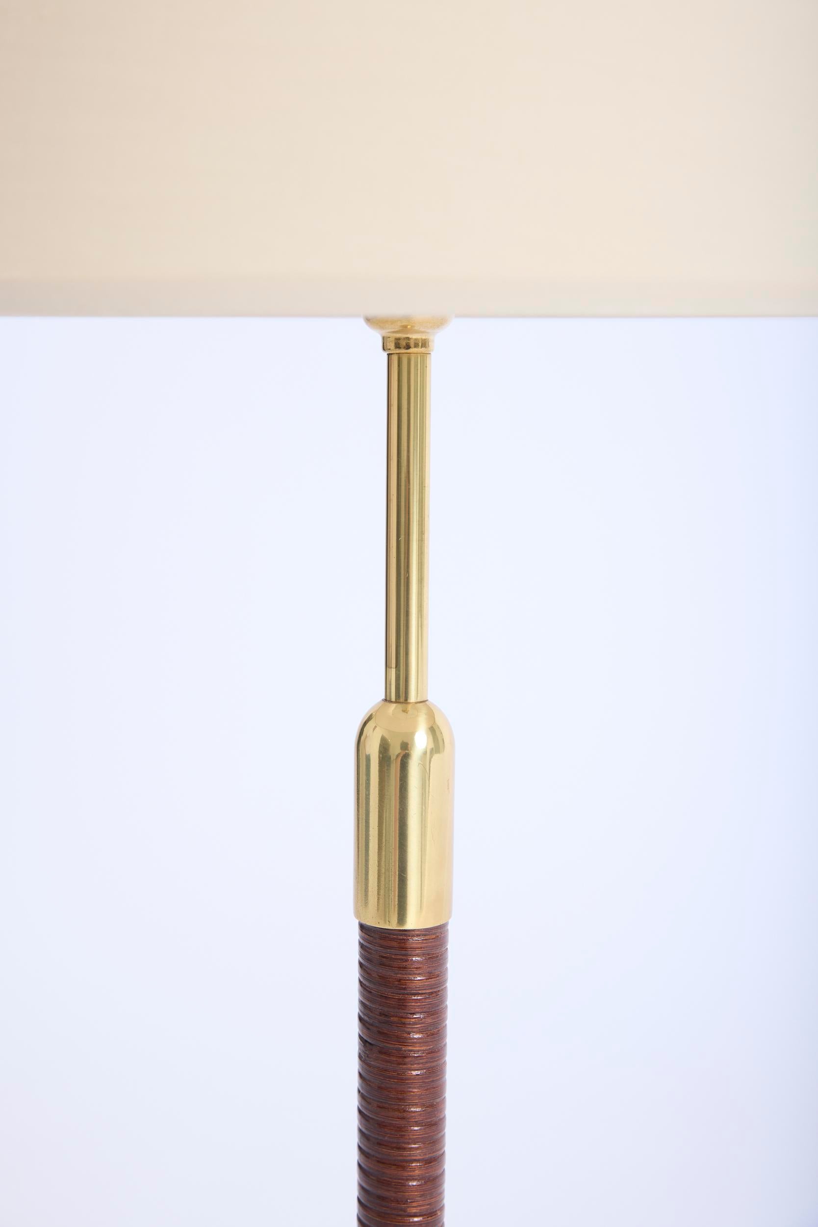 Pair of Brass and Rattan Table Lamps