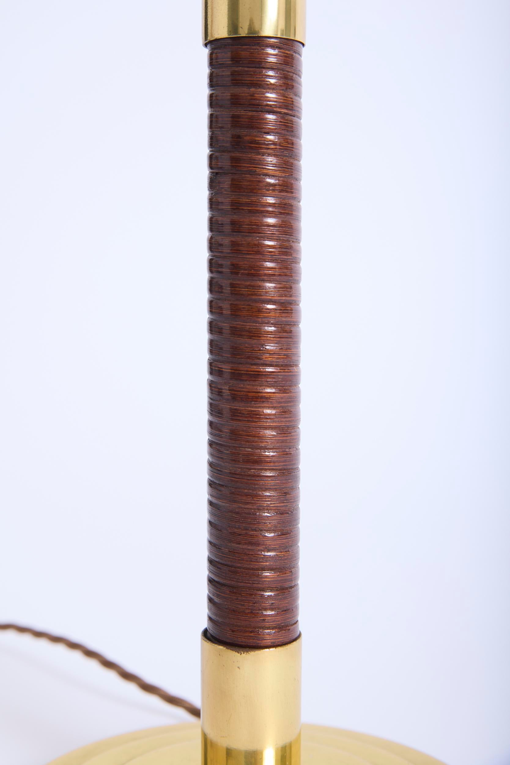 Pair of Brass and Rattan Table Lamps