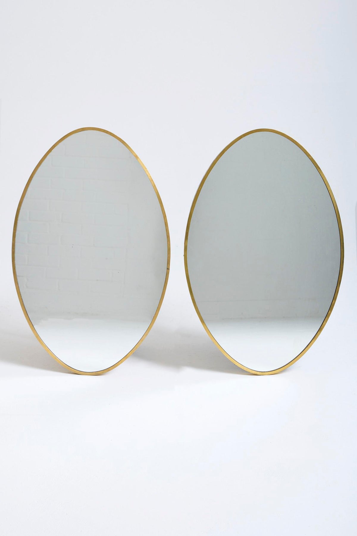 Pair of Oval Brass Mirrors