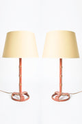 Pair of Brown Leather Table Lamps by Jacques Adnet