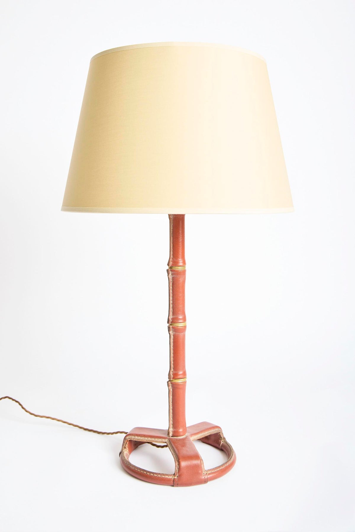 Pair of Brown Leather Table Lamps by Jacques Adnet