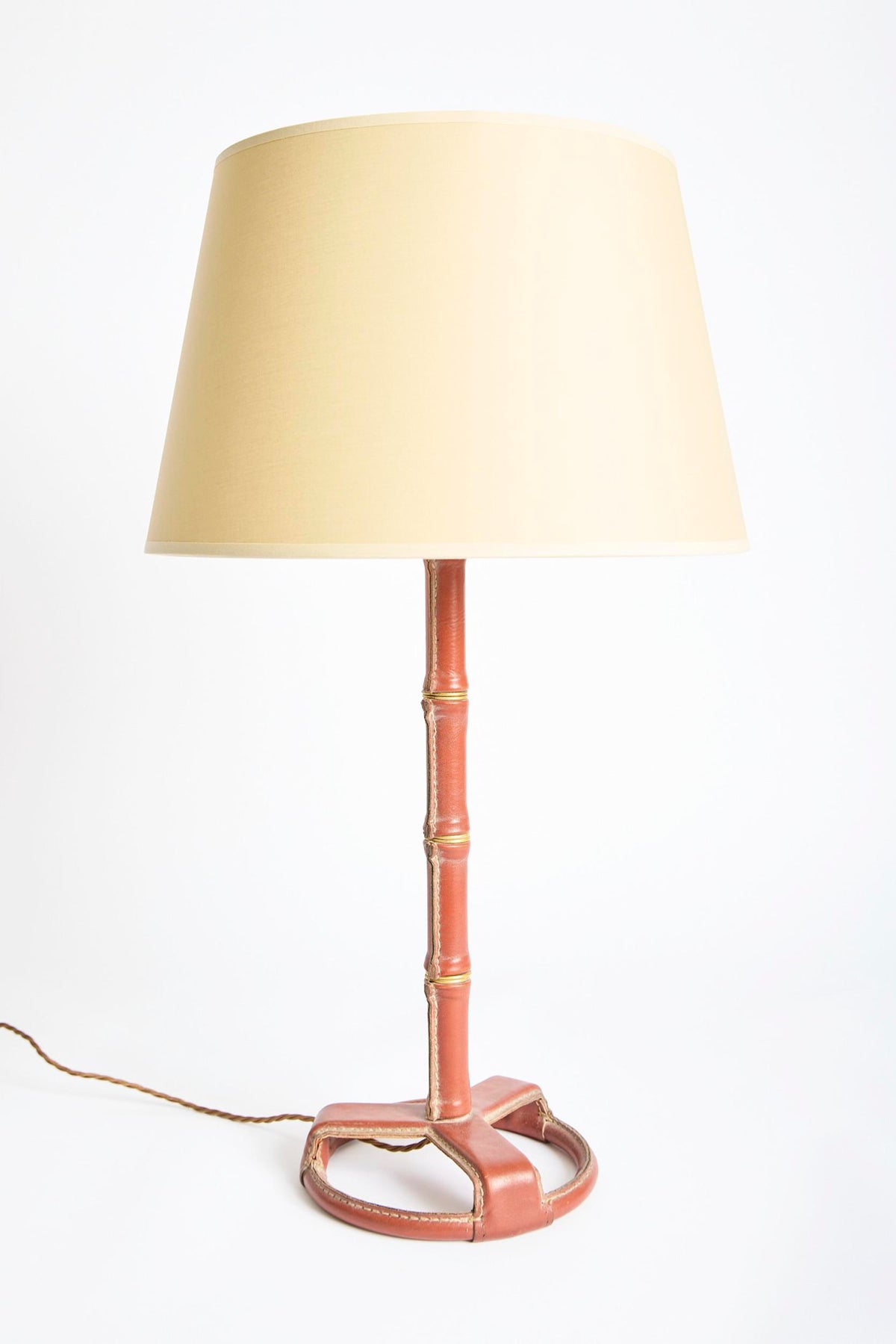 Pair of Brown Leather Table Lamps by Jacques Adnet