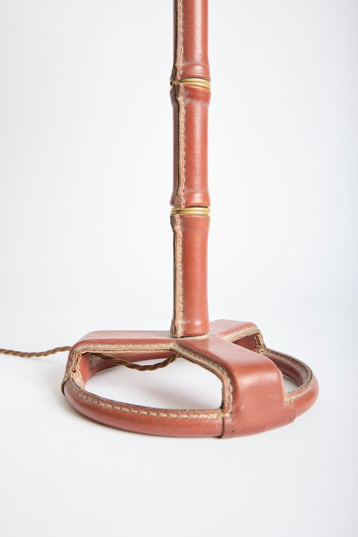 Pair of Brown Leather Table Lamps by Jacques Adnet