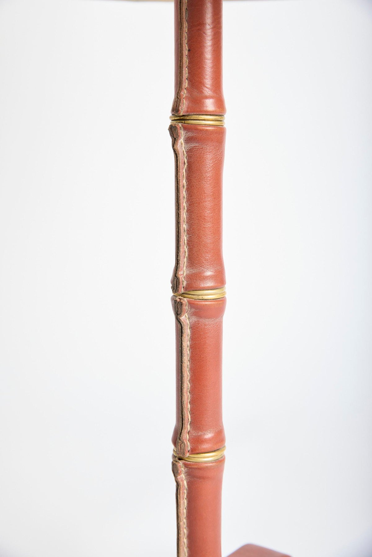 Pair of Brown Leather Table Lamps by Jacques Adnet
