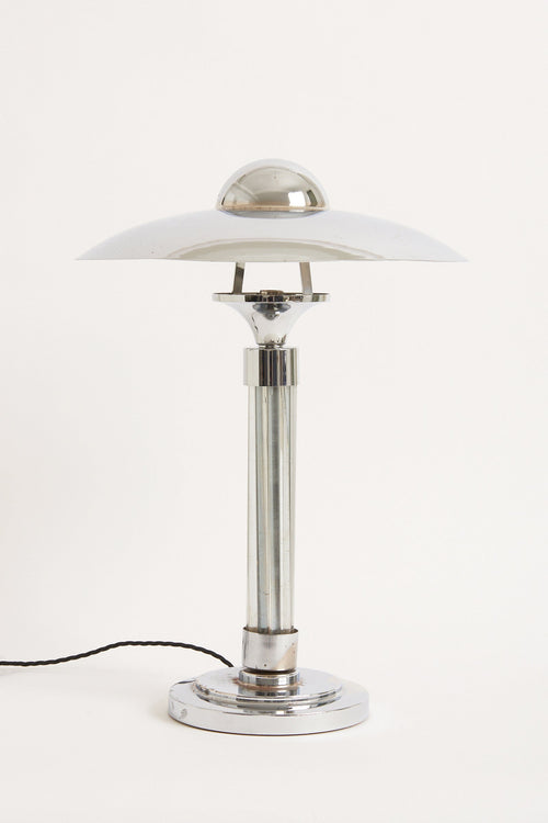 7851- Art Deco Nickel and Glass Table Lamp